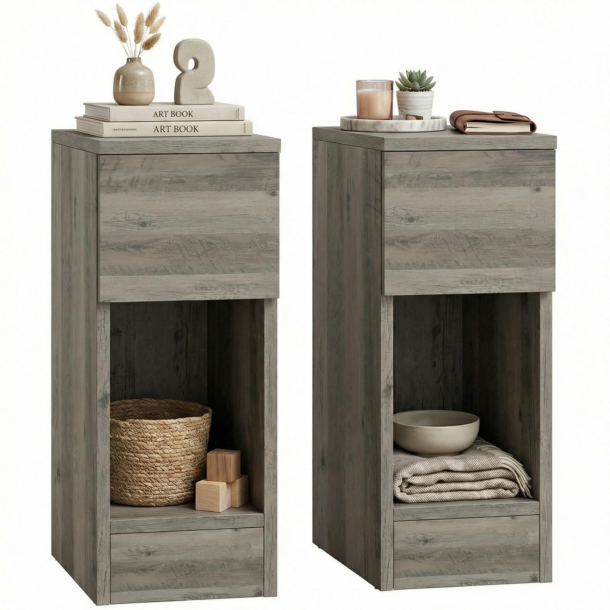 Homcom Grey Bedside Tables Set Of 2 With Storage