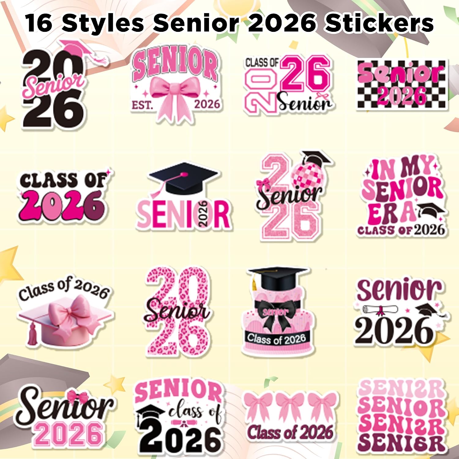 Senior 2026 Roll Stickers - 1000PCS Cute Girly Pink Graduation Stickers in 2 Rolls High School College Student Class of 2026 Graduation Self-Adhesive Sticker for Scrapbooking Laptop Decor