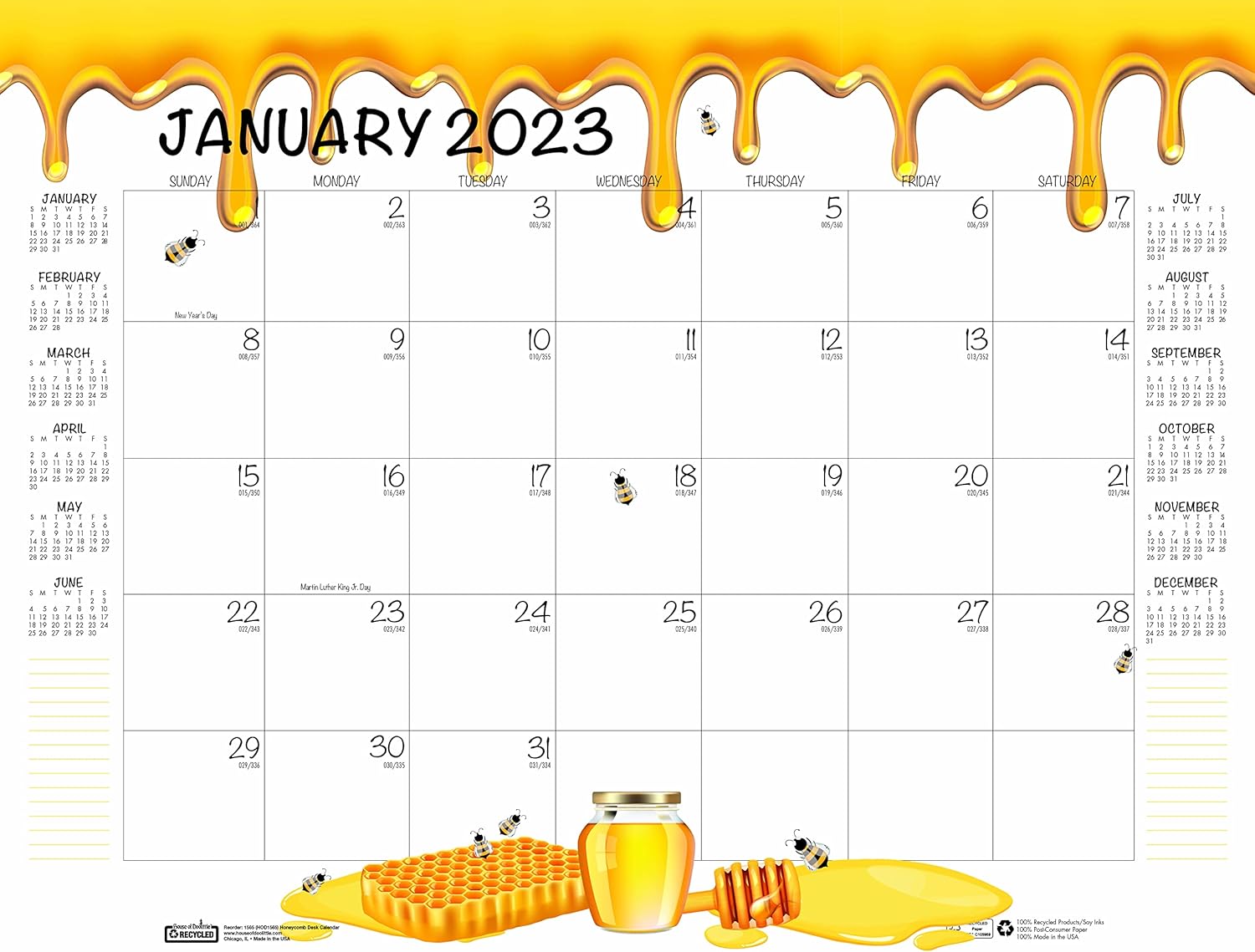 House of Doolittle 2022-2023 Monthly Desk Pad Calendar, Academic, Honeycomb, 22 x 17 Inches, August - July (HOD1565-23)