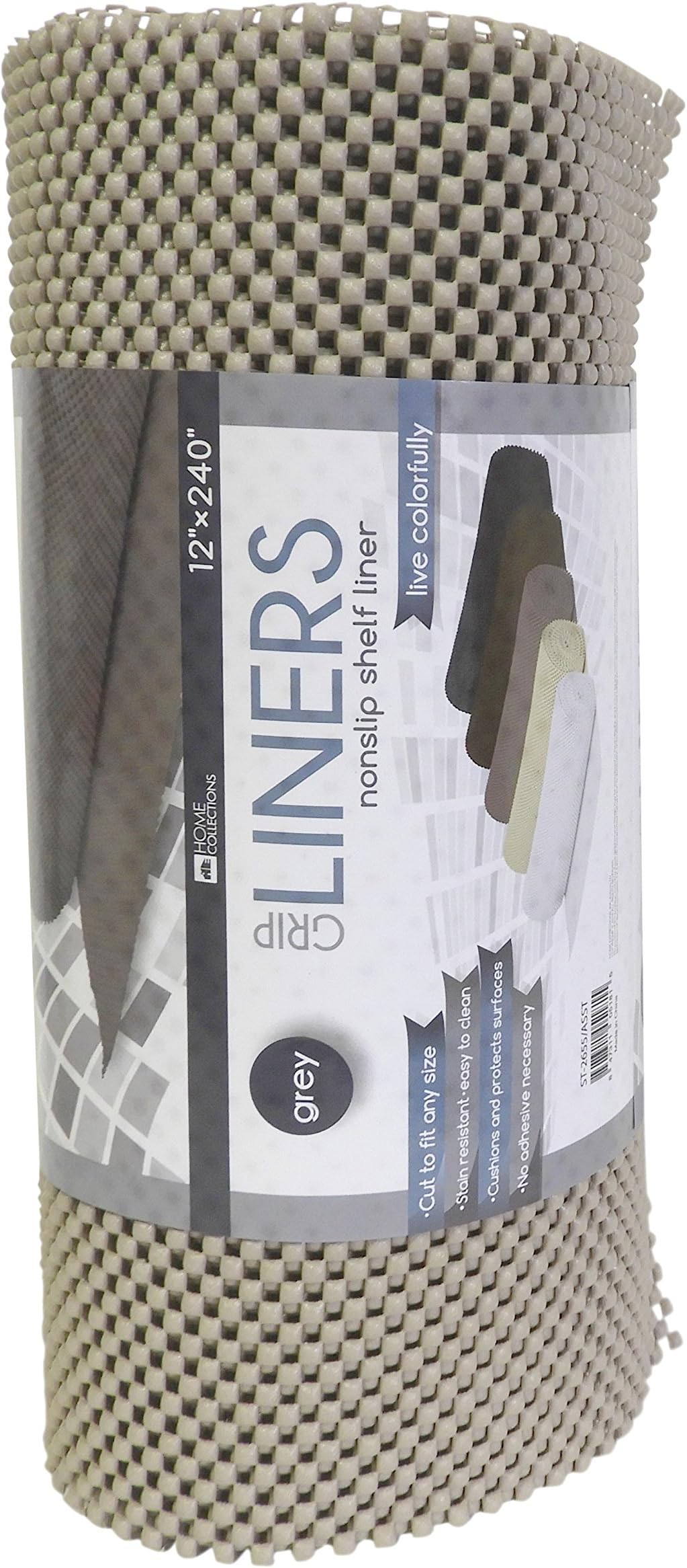 DINY Home Collections Jumbo Size Anti-Slip Mat Under Rug Grip Non Skid - Shelf and Drawer Liner 12" x 240" - Trim to Fit (Gray)