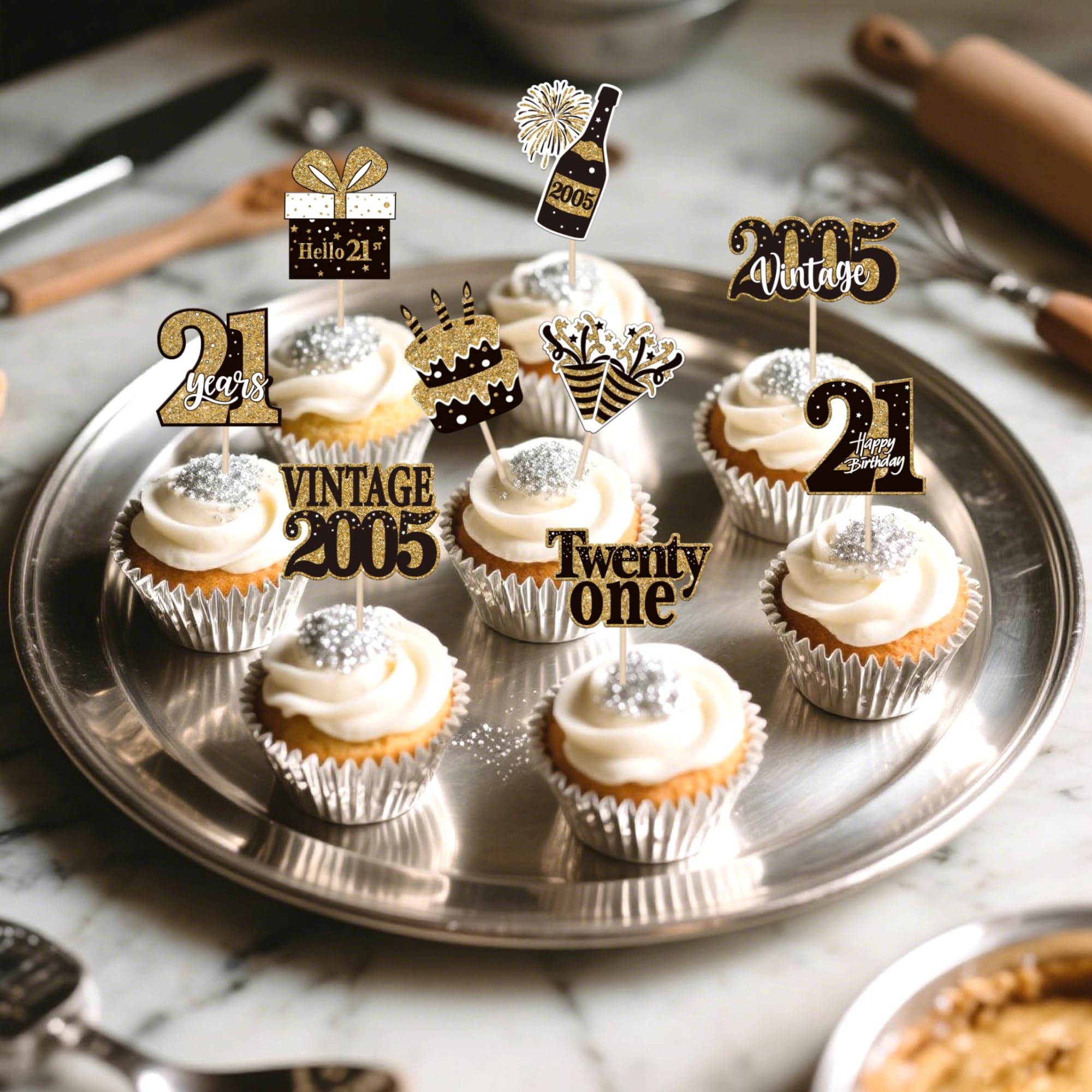 30 Stück Cupcake-Topper „21. Geburtstag Vintage 2002“ In Gold – Partydeko Zum Stecken