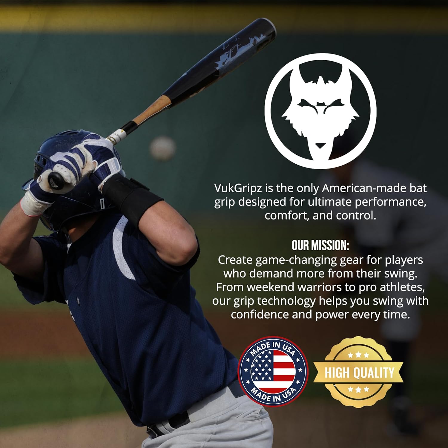VukGripz Faith Baseball Bat Grip Tape - Non Sticky, Friction Based, Moisture Wicking, Vibration Reducing Baseball Bat Tape Grip, Reusable, All Weather Softball Handle Wrap, USA-Made