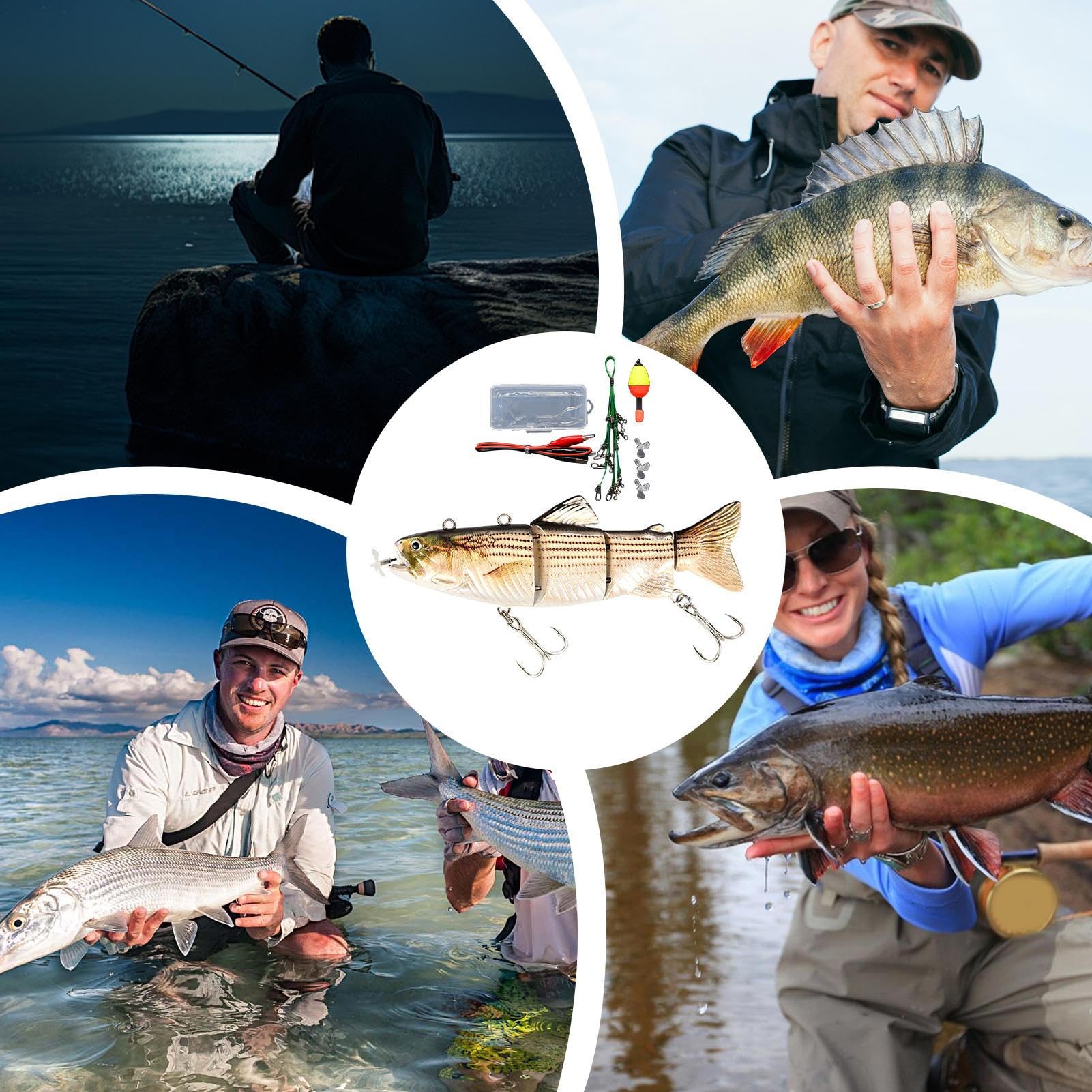 Esca da pesca elettrica, Esca da pesca robotica - Esca da pesca per nuoto robotico realistico | Esca da pesca animata Wobbler illuminata a LED per acqua dolce e salata, Swimbait articolato