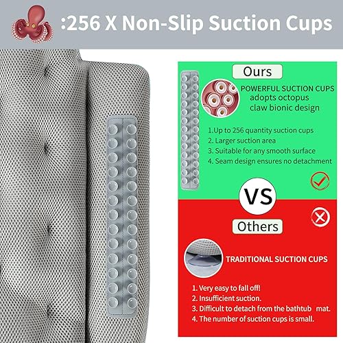 Miniatura 6 de Almohada de baño de cuerpo completo para bañera de tamaño grande, almohadas de baño para bañera con bolsa de malla para lavandería y ventosas