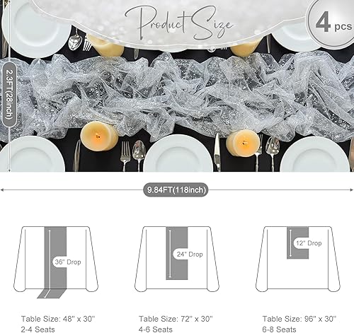 Vista 15 de AerWo 2 caminos de mesa dorados bohemios de 10 pies, con lentejuelas transparentes con purpurina dorada de 120 pulgadas de largo, centro de mesa