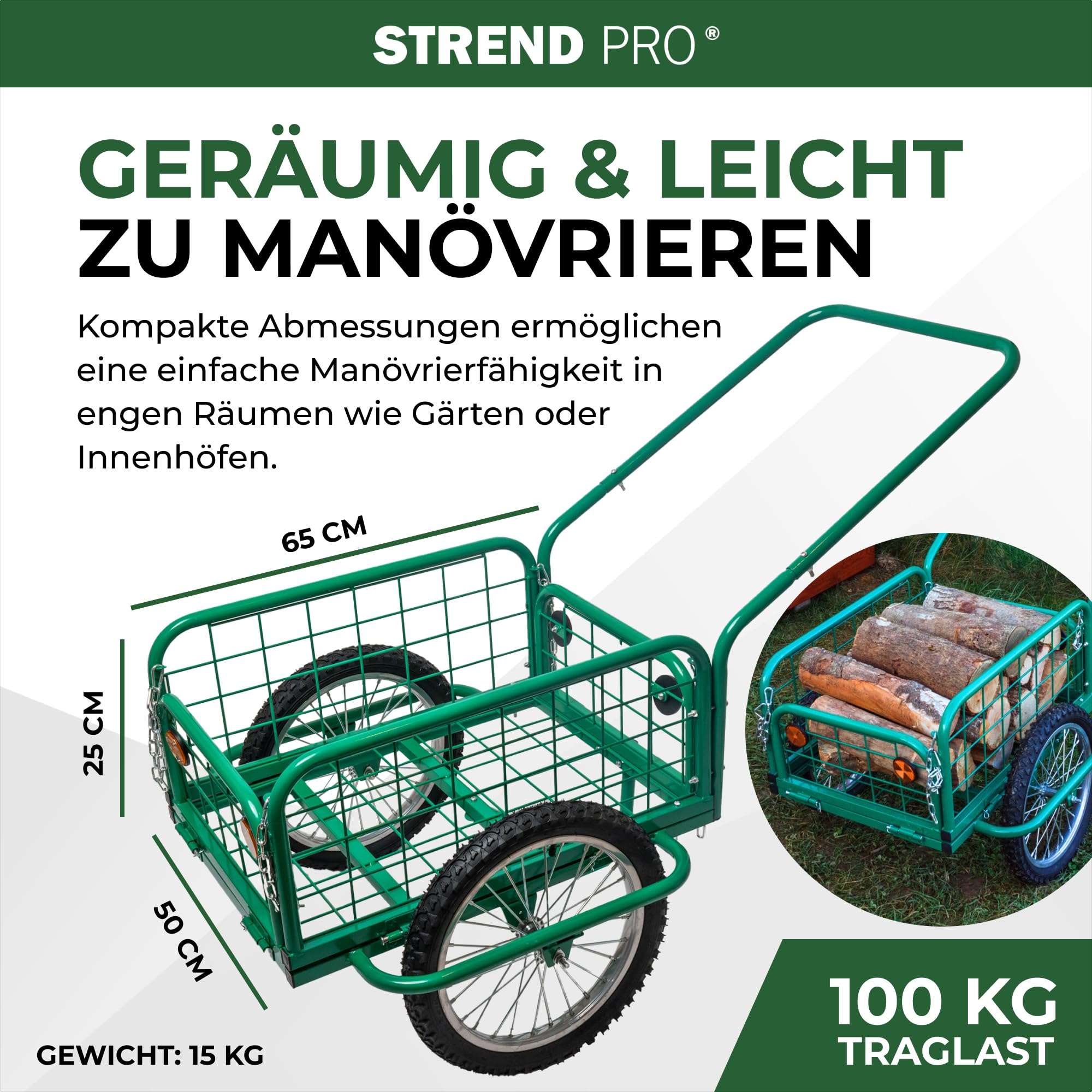 STREND PRO Bollerwagen | Handwagen | Metall | klappbare Seiten | bis 100KG | Große Räder, Metallkonstruktion | Transportwagen für Garten & Transport | Holzhandwagend, Gartenwagen | Victor
