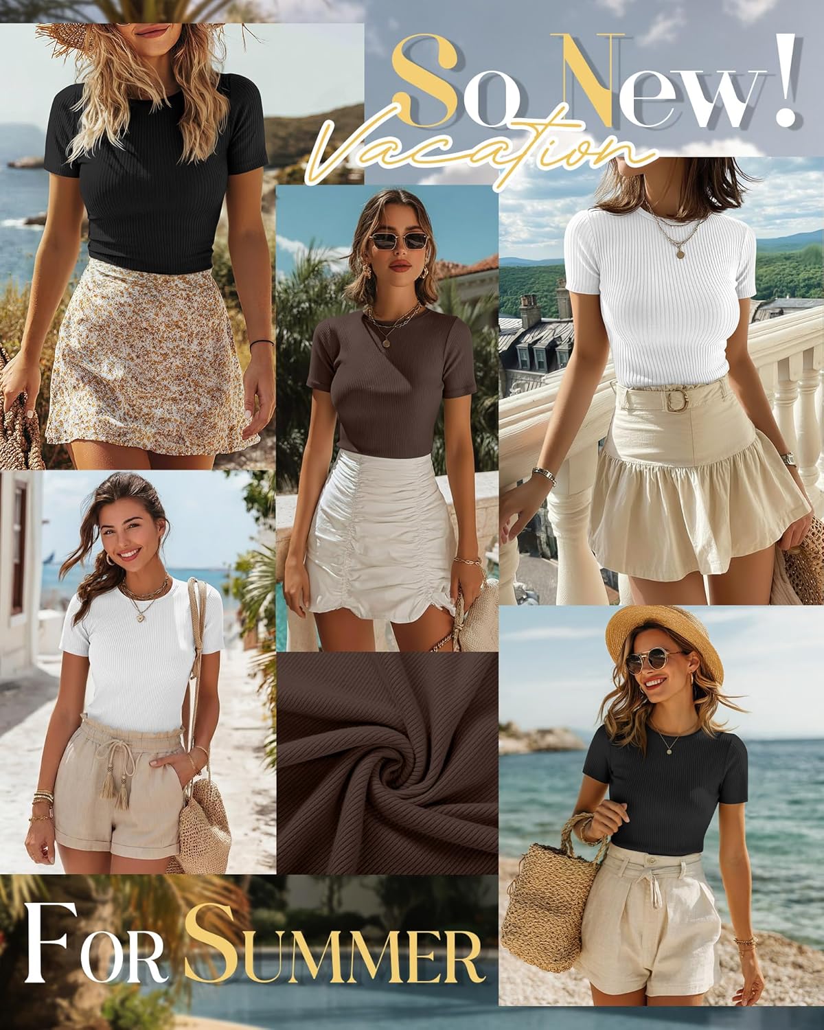 Ficerd 3 Pack Women's Ribbed T-Shirts, Cotton Short Sleeve Basic Tees Crewneck Fitted Tops Casual Shirts 2026 Summer Trendy - Image 5