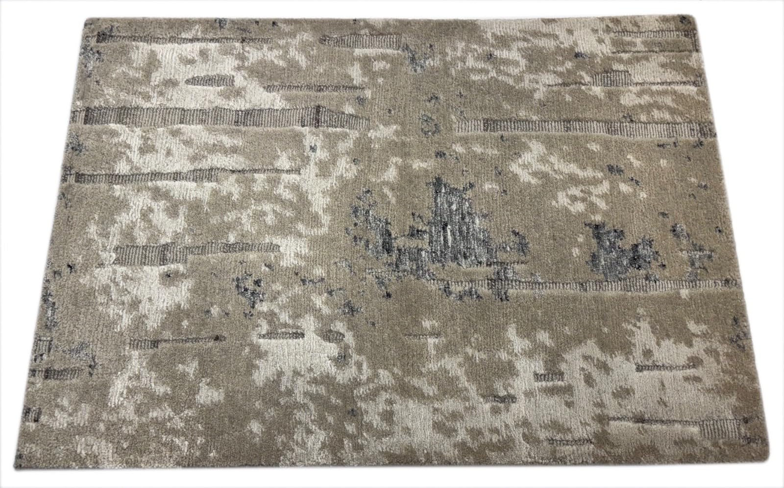 Tapis design noué à la main - 60 x 90 cm - Argenté - Bambou brillant - Moderne R67