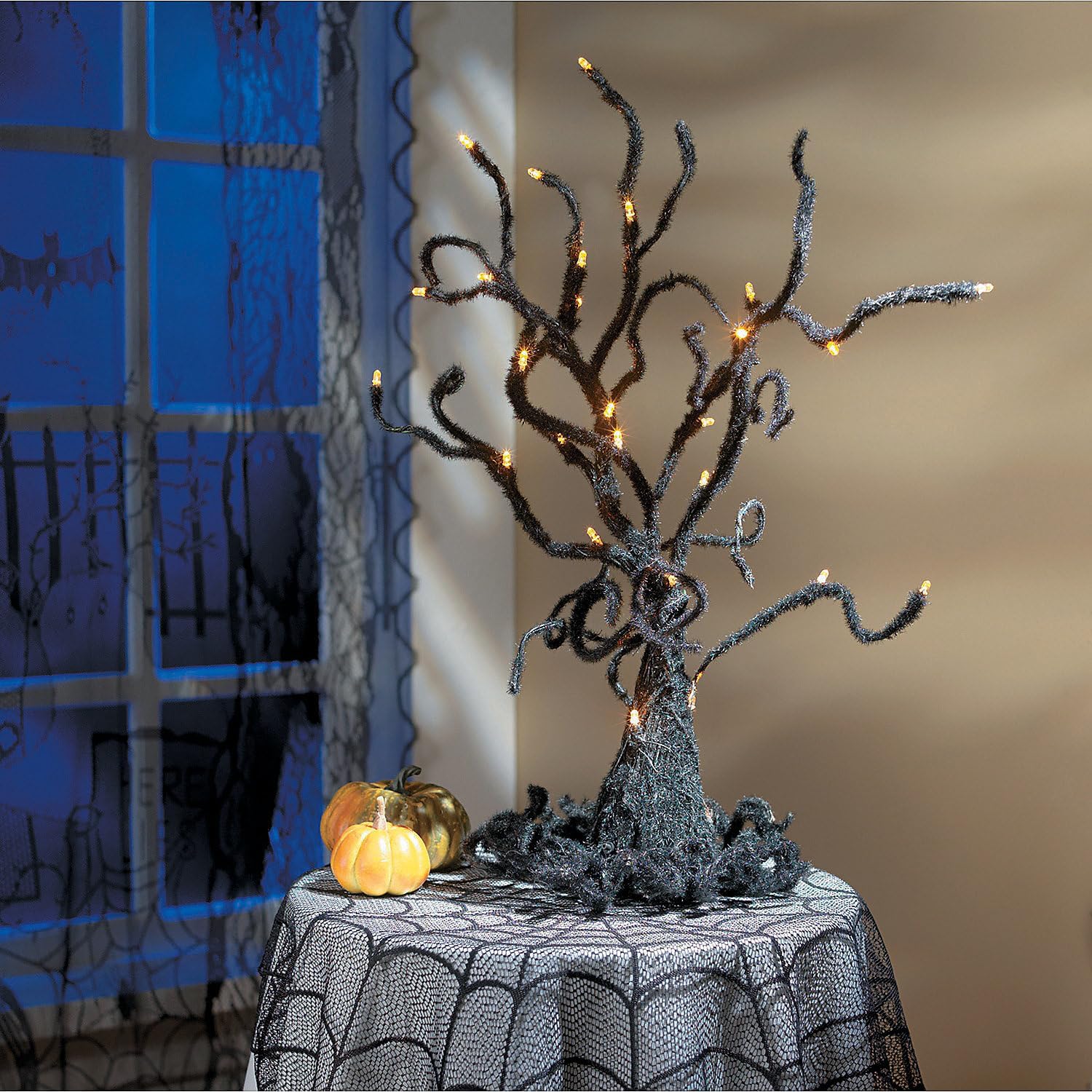 Fun Express Halloween Spooky Lighted Lace Curtain Panel (7 feet Long)