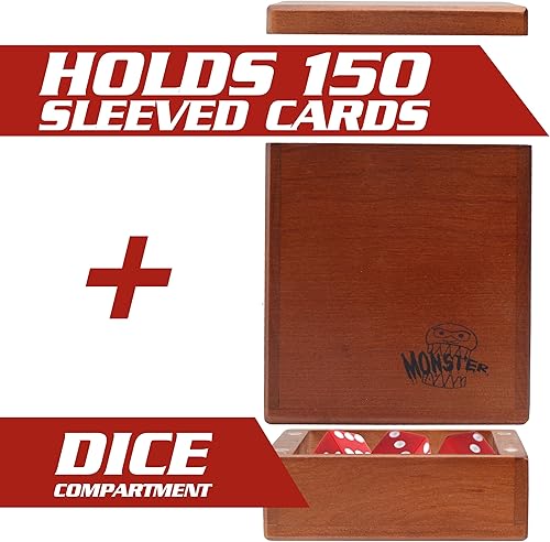 Miniatura 3 de Monster Caja magnética de madera  Cereza con compartimento para dados  Compatible con Yugioh, Magic the Gathering MTG, tarjetas deportivas y otros