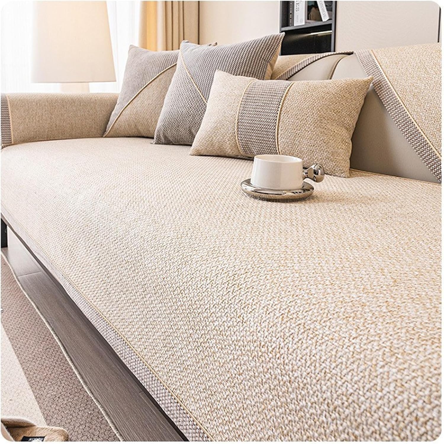 Housse De Canapé Anti-tâche & Anti-dérapant en Coton-Lin Doux – Lavable Machine, Protège Animaux, Toutes Saisons, Facile À Installer(Beige,110 * 180cm)