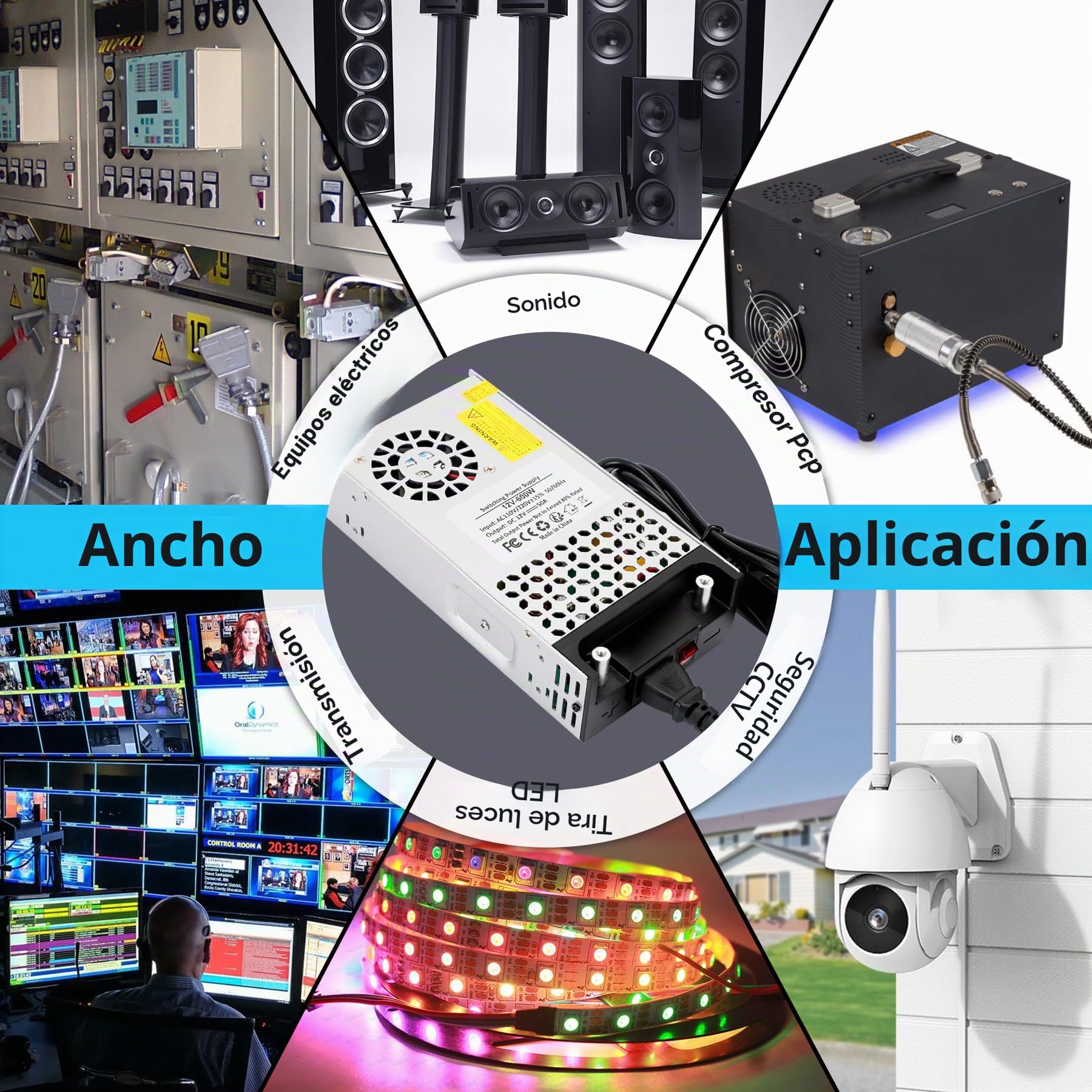 Fuente de Alimentación 12V 50A 600W Transformador, 220V CA a CC 12V 50A 600W Fuente Alimentación para LDE lámpara Motor Bomba CCTV Cámara de Seguridad Car Stereo Impresora 3D y Más