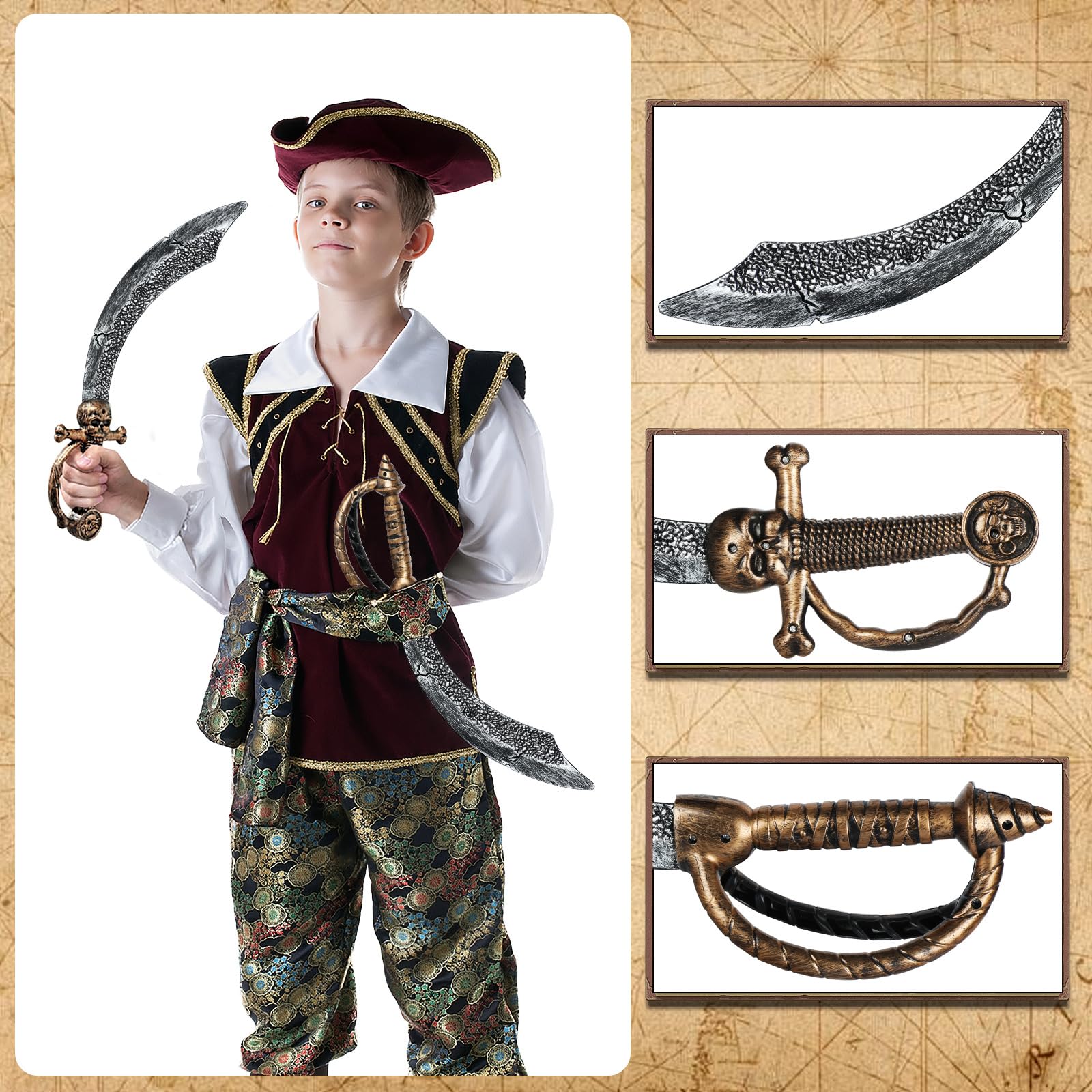 Pirate Sword, 2pcs 18" Plastic Toy Sword Pirate Costume Accessories for Adult Halloween Cosplay Party Dress-Up Brown - Image 4
