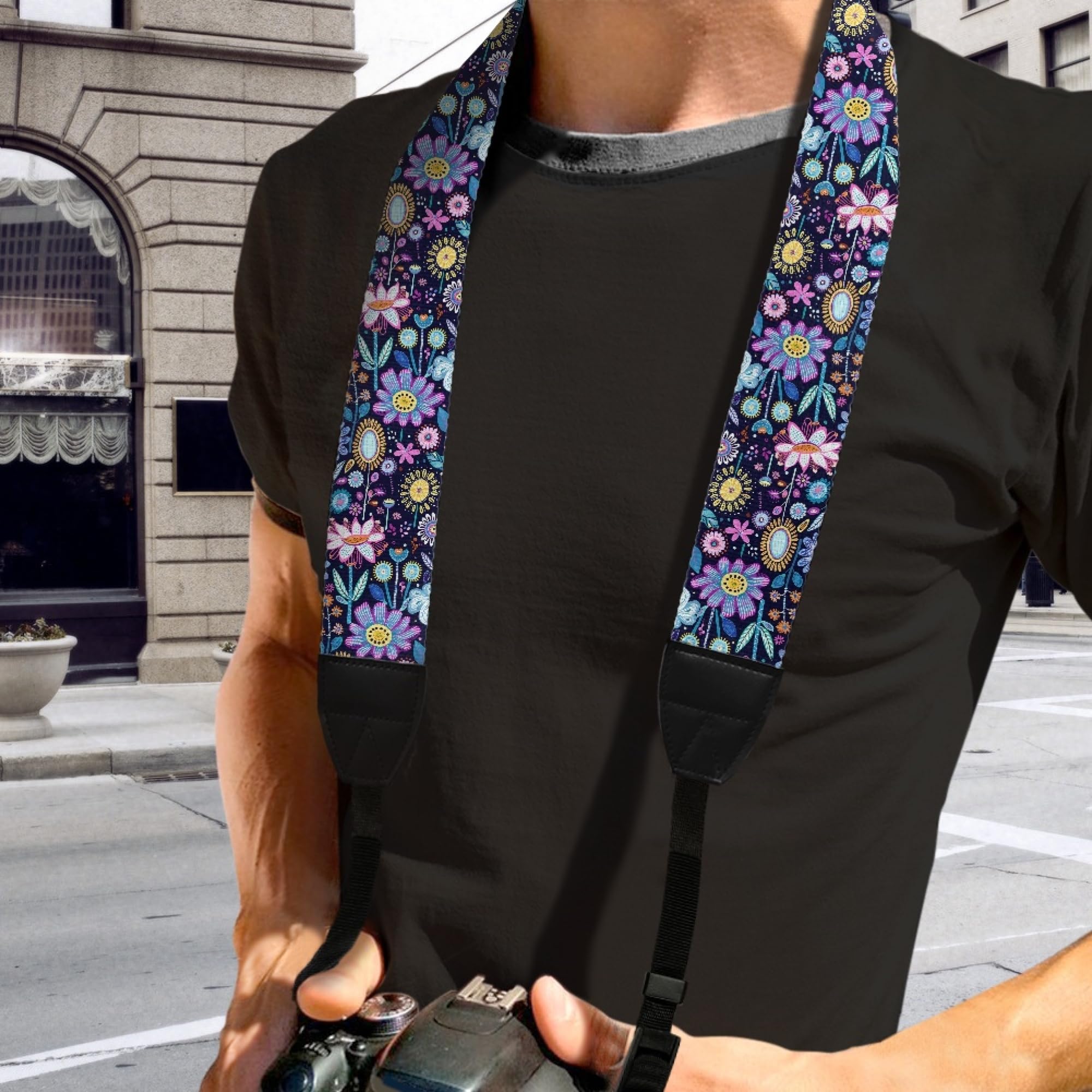 Boatee Hippie Flower Camera Strap Cross Body Camera Strap Multi-function Camera Lanyard Neck Strap for ALL DSLR/SLR Cameras Camera Harness For Photographers