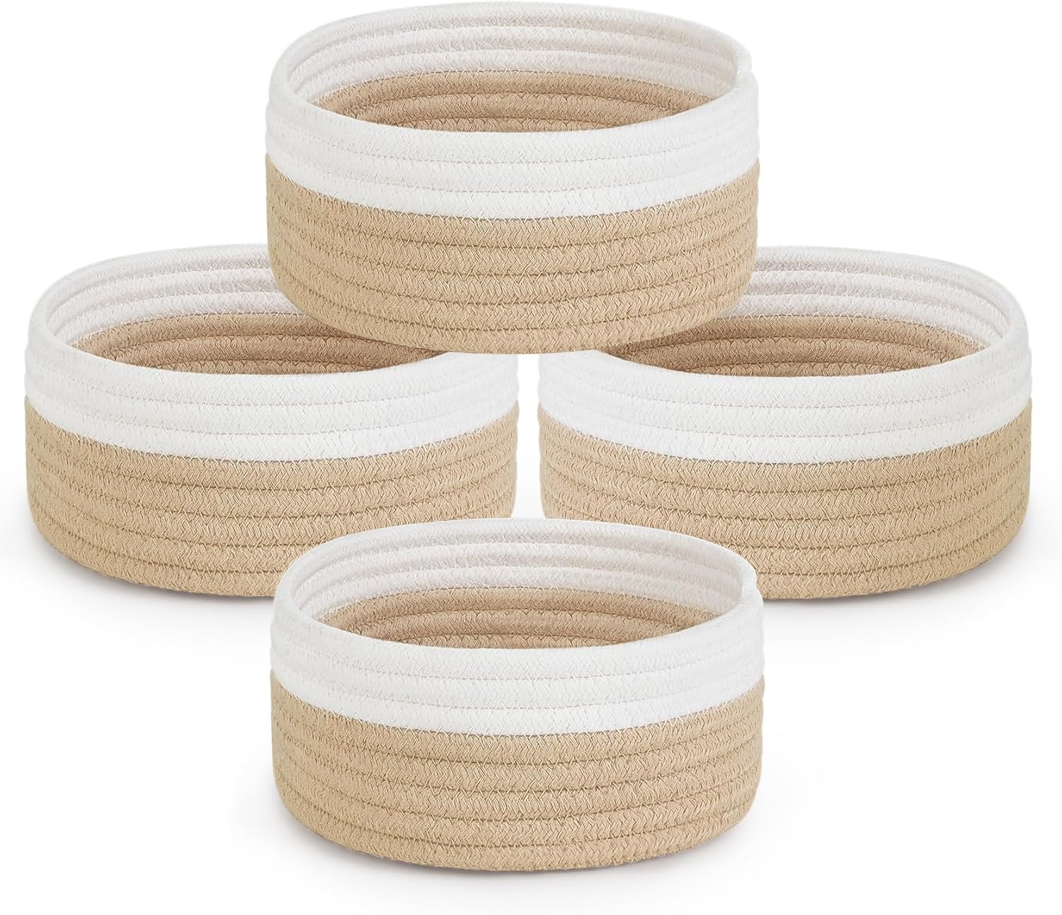 Dahey Set of 4 Mini Small Woven Gift Baskets for Organizing, White & Beige