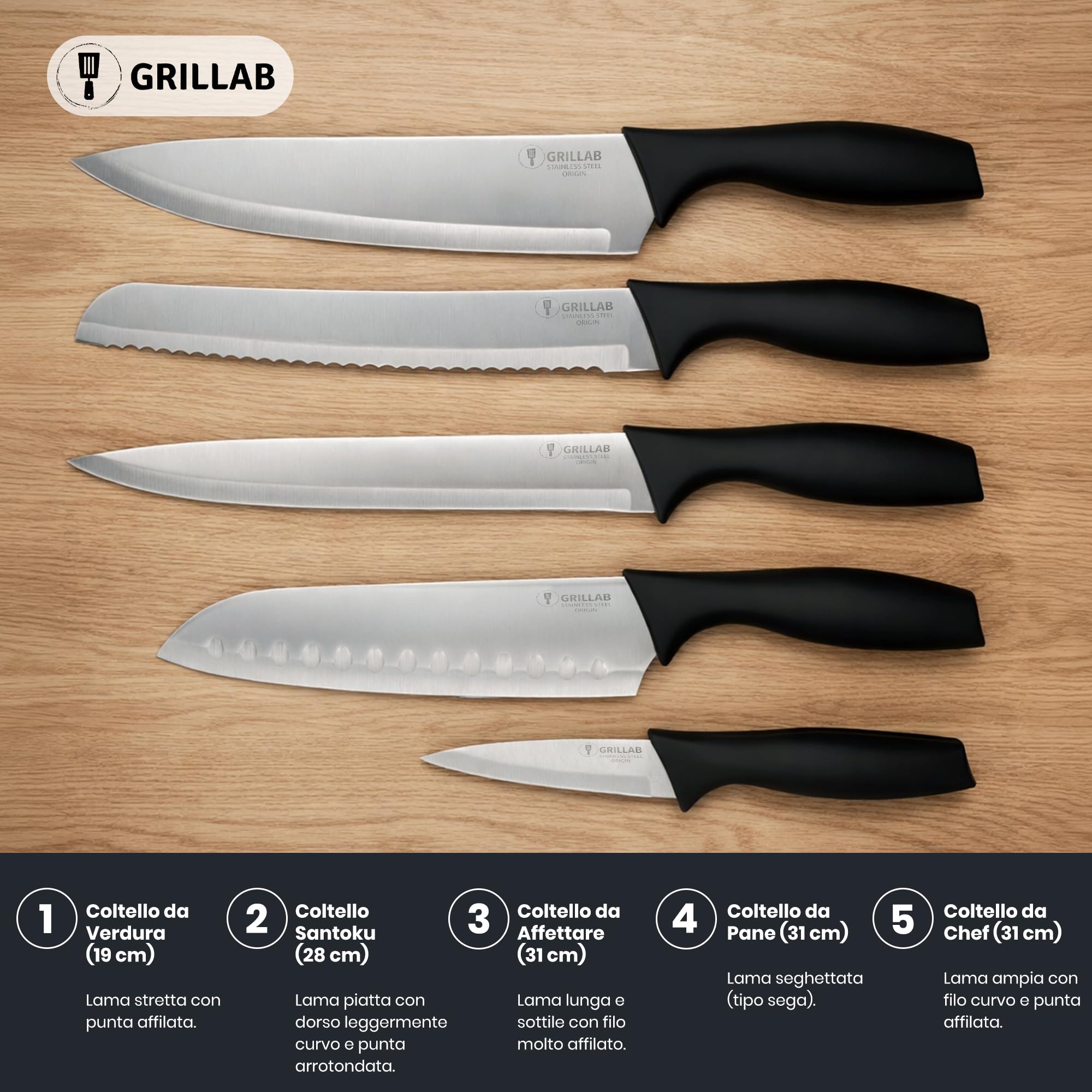 Coltelli da Cucina Professionale, 10 Pezzi in Acciaio Inox, Guaina Protettiva, Coltello Chef, Santoku, Pane, Affettare, Spelucchino per Carne e Verdure