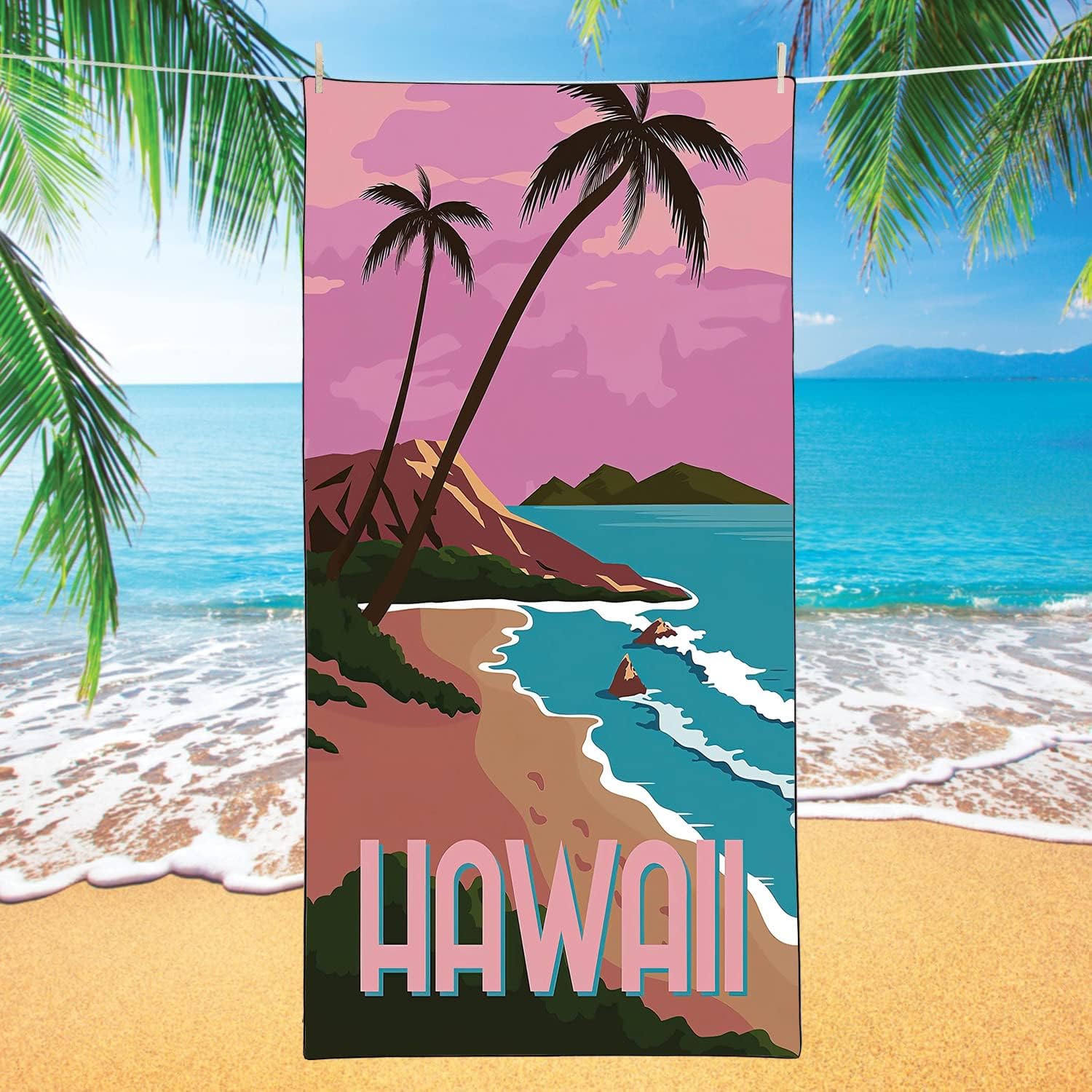Hawaii Beach Towel Oversized 36"x72" Quick Dry Sand Free Coconut Palm Tree Beach Towels Soft Lightweight Microfiber Towels for Swim Pool Camping Travel - Image 2