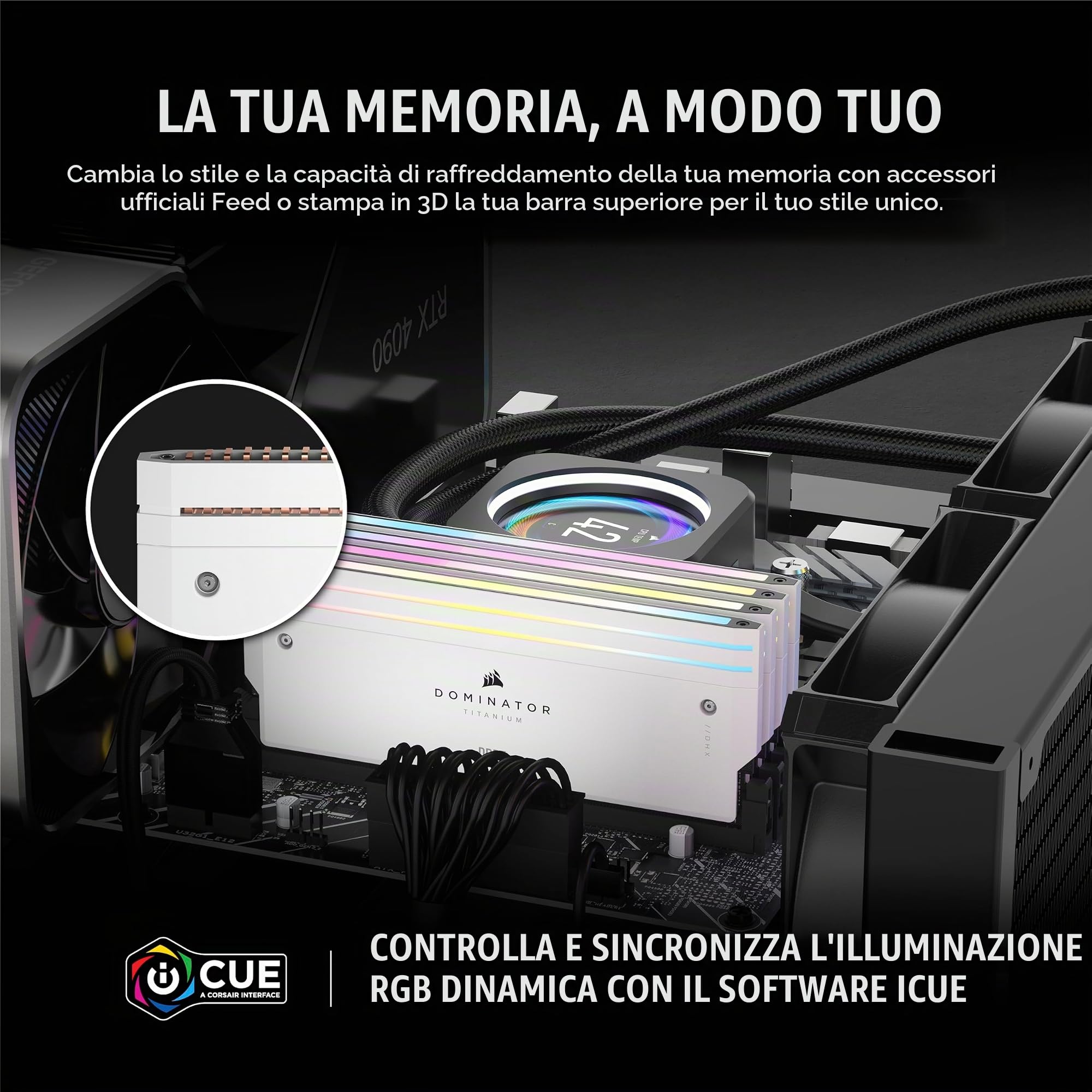 CORSAIR DOMINATOR TITANIUM RGB DDR5 RAM 32GB (2x16GB) Fino a 6000MHz CL30-36-36-76 1.40V AMD EXPO Intel XMP 3.0 Memoria per Computer – Bianco (CMP32GX5M2B6000Z30W)