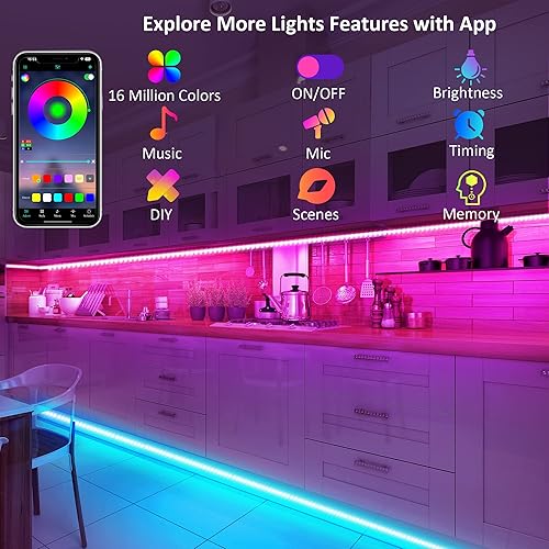 Miniatura 5 de maylit Kit de 8 luces RGB con sensor de movimiento para debajo del gabinete aplicación y control remoto luces LED con sincronización de música que