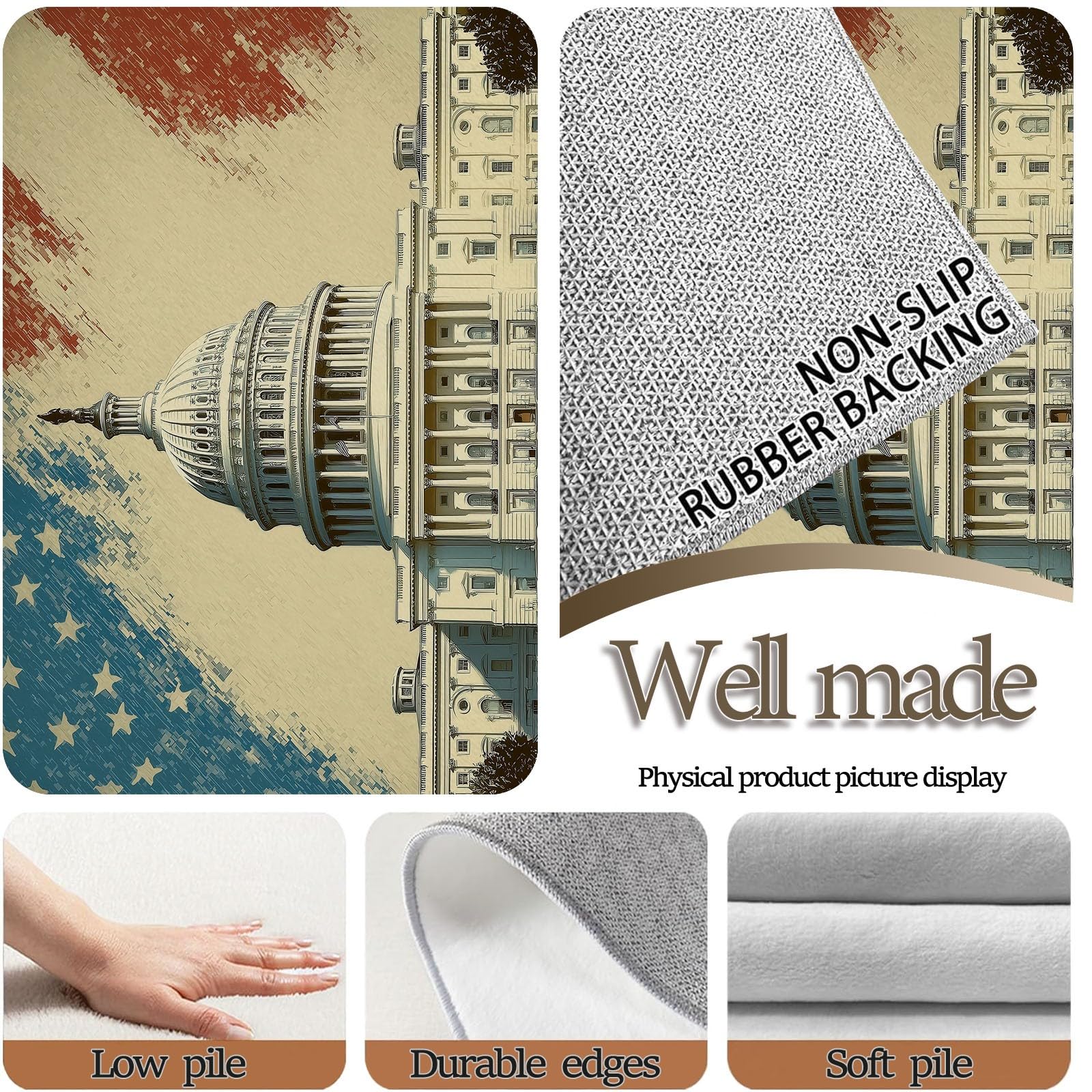 Teppich Wohnzimmer Schloss im Retro-Stil 80x150cm Modern Kurzflor Anti-Rutsch Teppiche, für Schlafzimmer, Raumdekoration, Weiche Flauschiger Teppich
