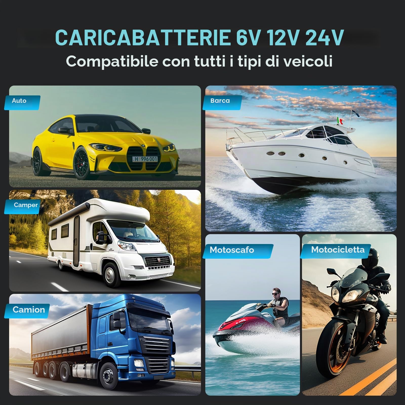 Caricabatterie per auto da 30 A, Haisito 6 V/12 V/24 V, caricabatterie e supporto per AGM, Gel, SLA, EFB e LiFePO4, caricabatterie automatico a 9 livelli con display LCD per auto, moto