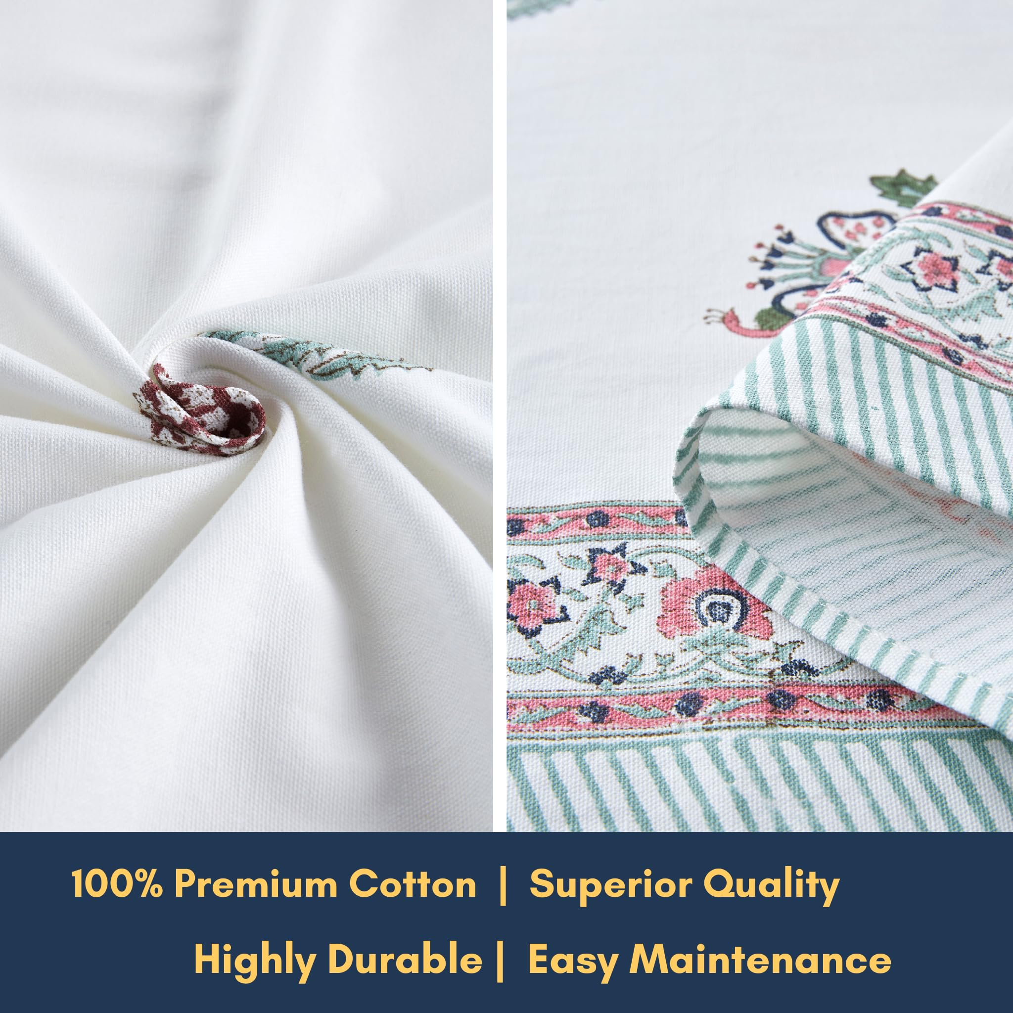 NIRVELLA Rectangle Table Cloth - Cotton Linen Block Print Tablecloth - 60x108 Inch 8 Seater - Boho Farmhouse Decor Indoor Outdoor Picnic Party Banquet Wedding Dining- Provence Meadow (White Green Red) 1