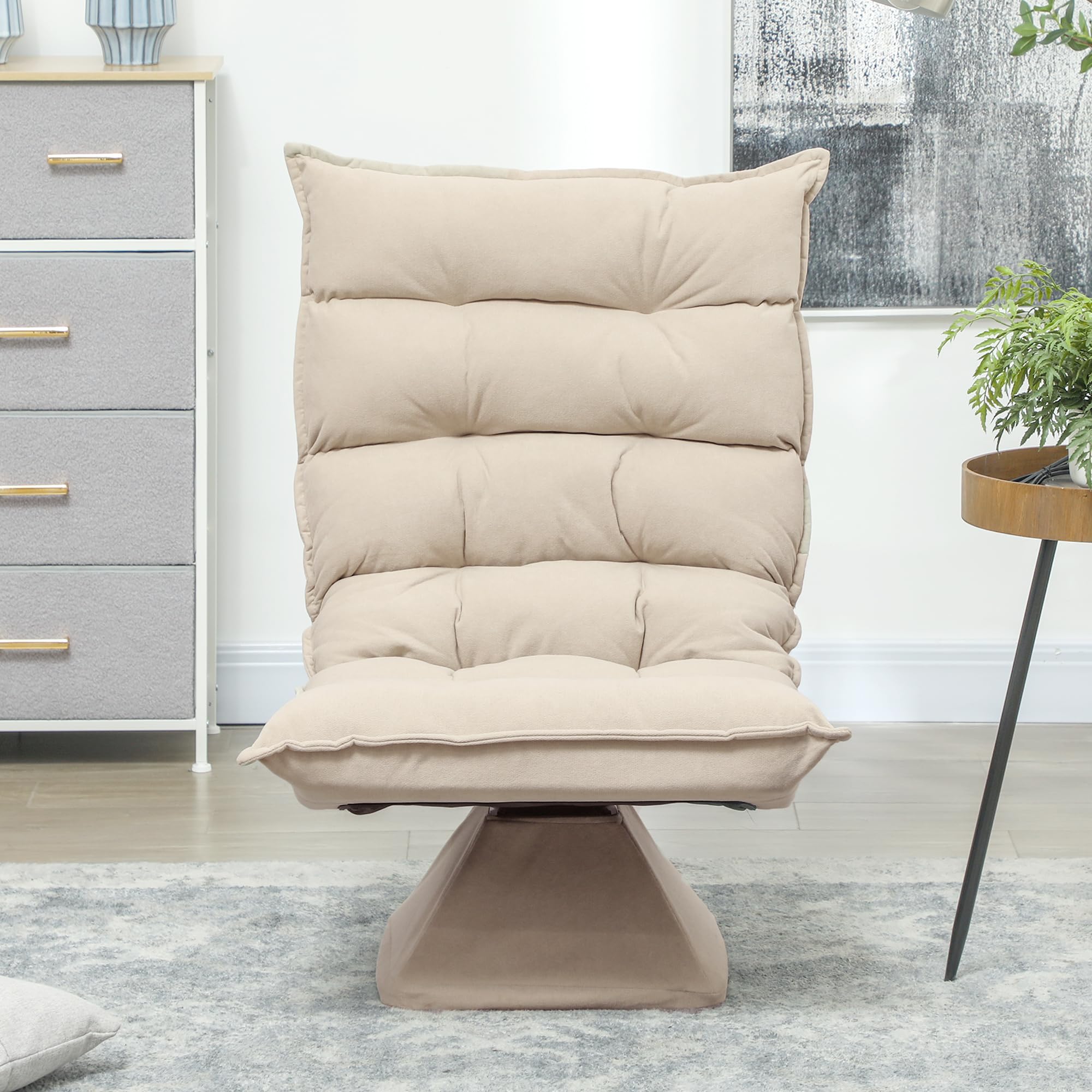 HOMCOM Poltrona Relax Girevole 360° con Schienale Regolabile in 5 Posizioni, Poltrona da Terra con Seduta Ampia Imbottita Spessa in Tessuto Effetto lino, per Soggiorno Lettura, 62x70x95 cm, Beige