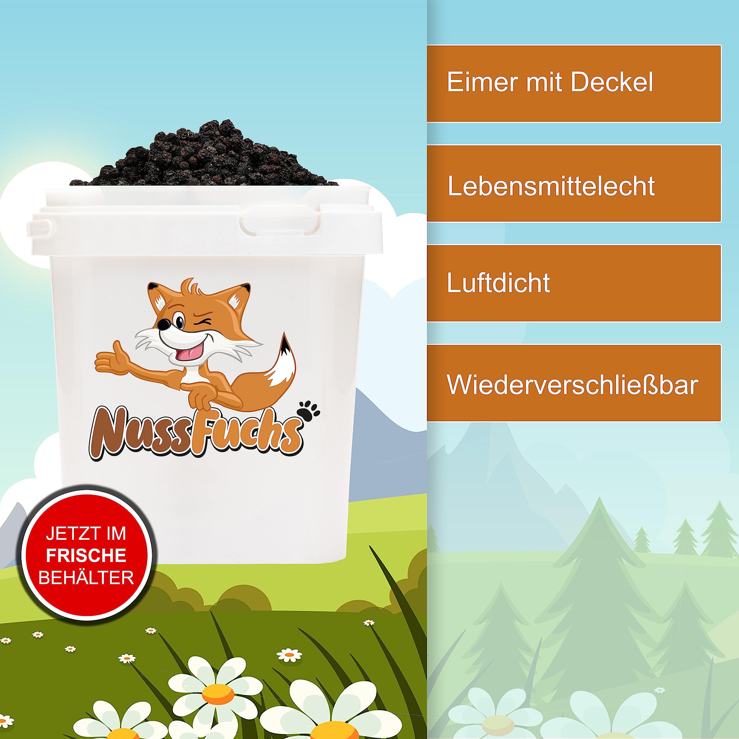 Aroniabeeren getrocknet 2,5kg im Eimer unbehandelt ungeschwefelt NussFuchs