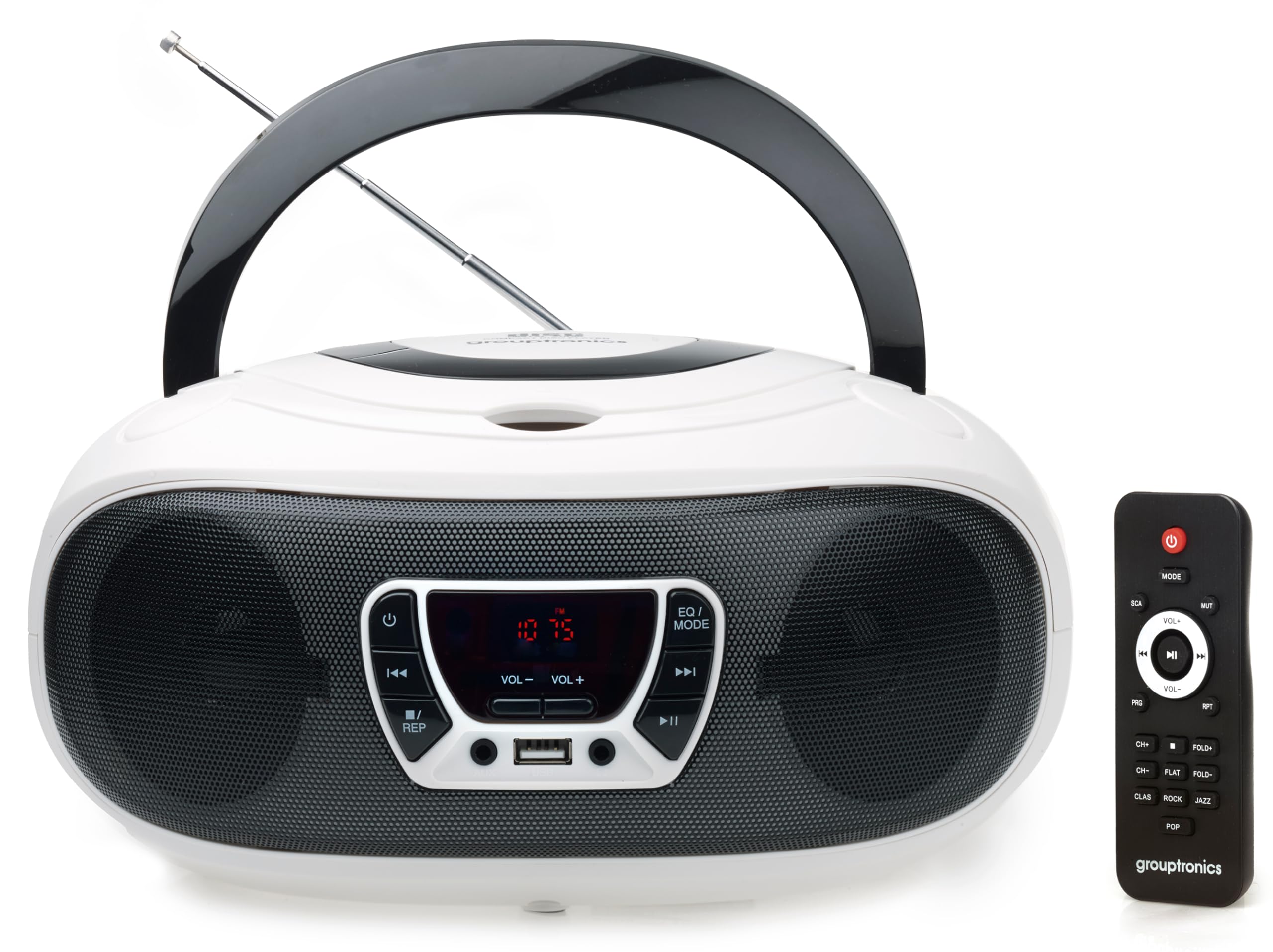 GTCD-501 Stereo BoomBox Portable CD Player Radio With USB, MP3 Player & AUX IN for Smartphone & Tablet White