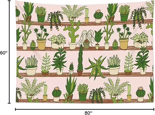 Miniatura 8 de HVEST Tapiz de cactus tropical desierto con plantas suculentas en estante de madera sobre tapiz rosa para dormitorio, manta botánica de acuarela
