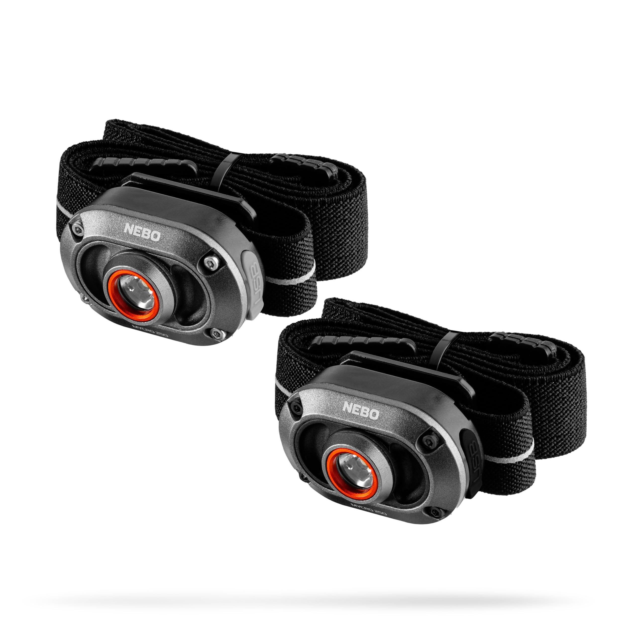 NEBO Mycro 250 Headlamp - Lampe Frontale Légère Rechargeable et Lampe de Casquette - Avec Courroie de Tête Réglable et Résistance à l'eau IPX4 - 2 Pack