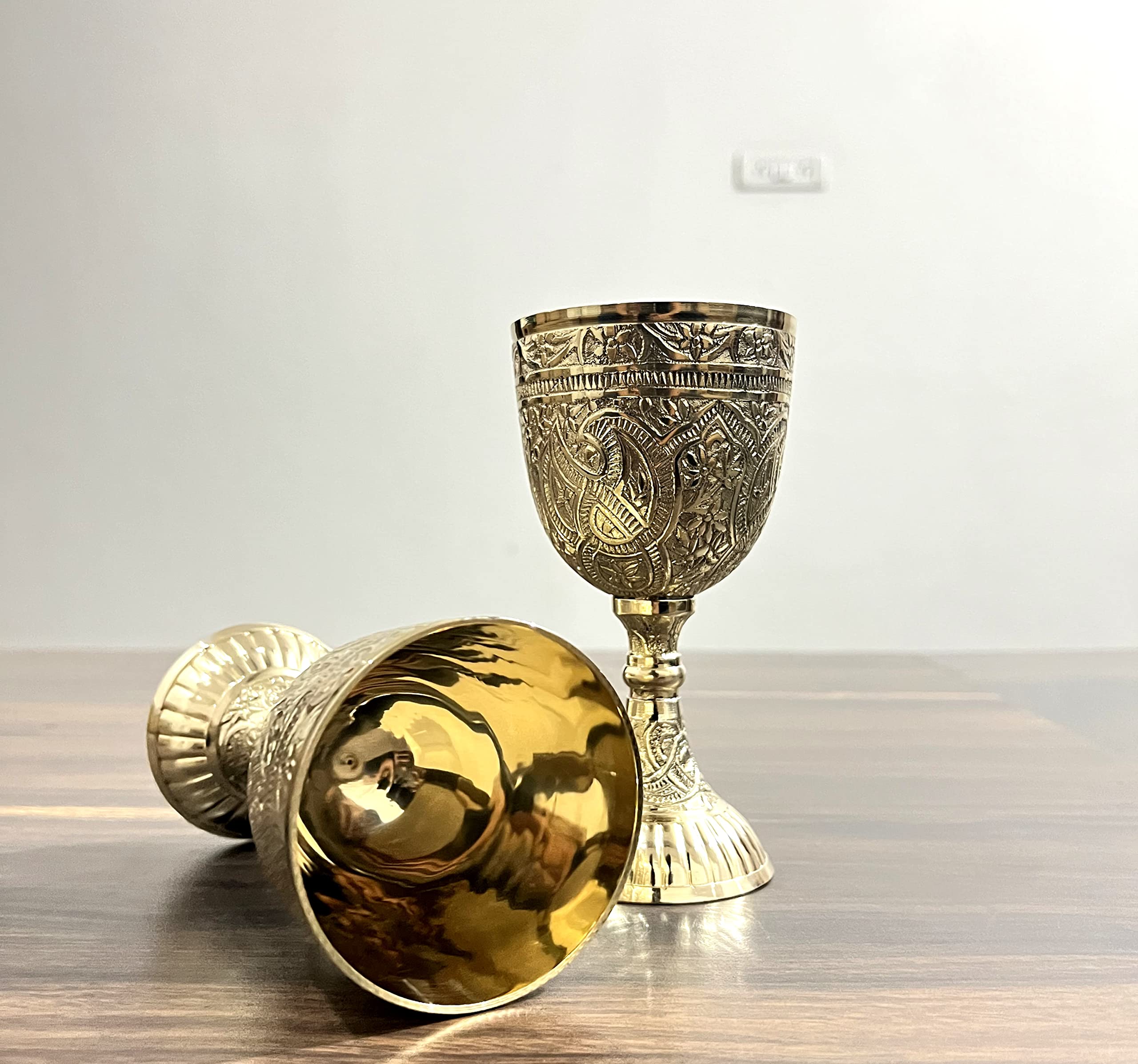 Amazon.com | Handmade Golden Chalice Goblet Brass Embossed Gothic Theme  Glass Viking Drinking Cup (Pack of 1): Goblets & Chalices