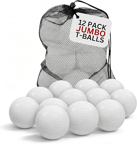 Liberty Imports 12 pelotas de béisbol de repuesto para niños pequeños y niños pequeños, bolas en T de plástico jumbo con bolsa de malla, bolas de