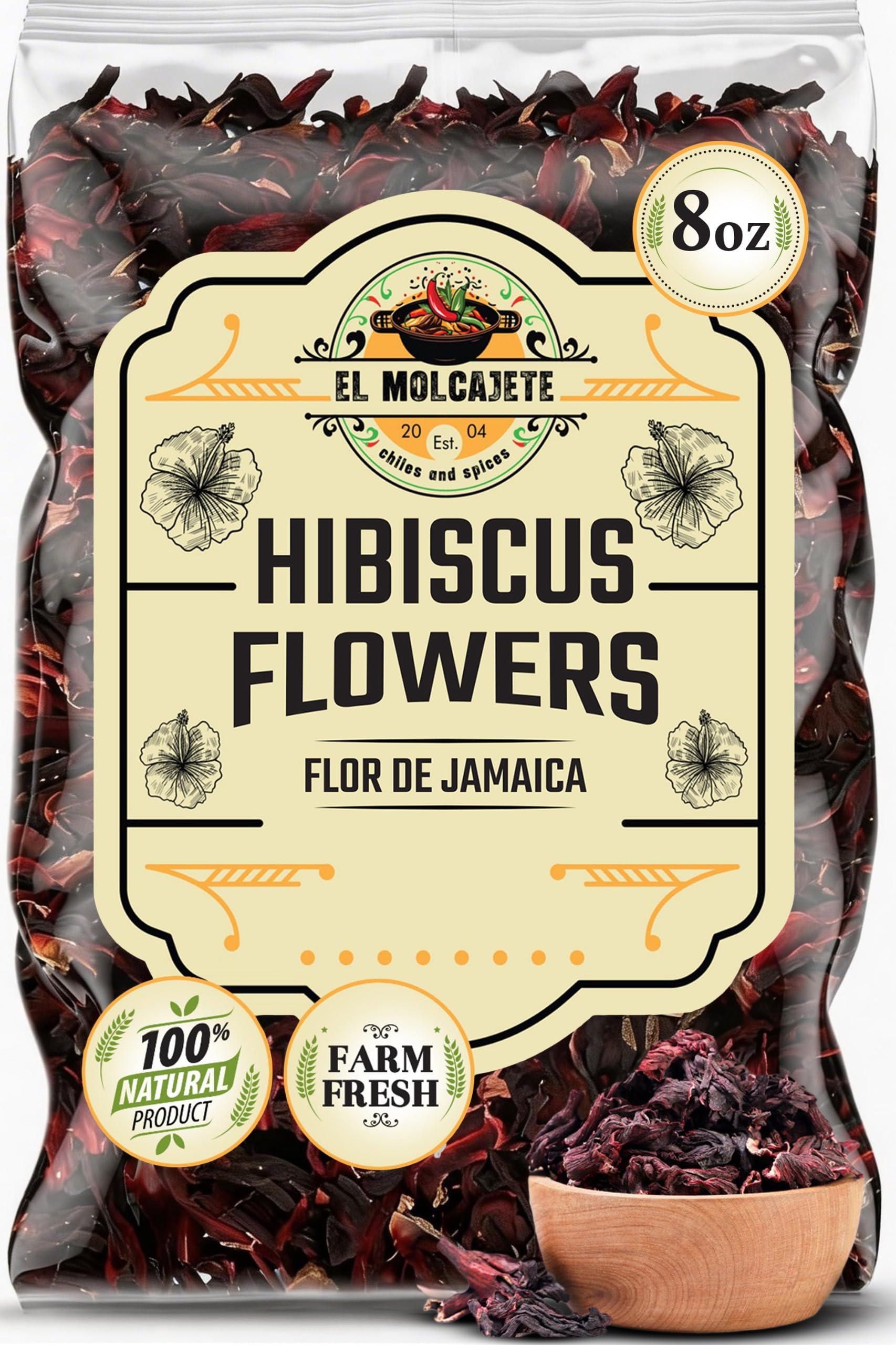 Hibiscus Flowers 8oz – All-Natural & Triple Cleaned for Vibrant Flavor. Whole Soft Flor de Jamaica Petals, Use for Refreshing Hot or Iced Tea, Agua