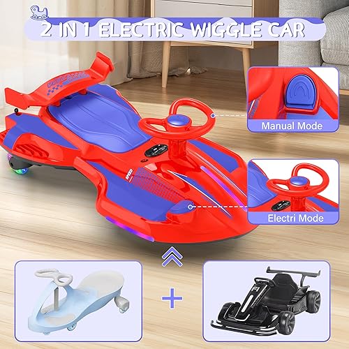 Miniatura 4 de Coche eléctrico de 12 V con pedal para niños, juguete recargable 2 en 1, auto oscilante con respaldos, antivuelco, aerosol, luz intermitente,