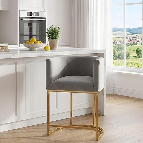 Miniatura 24 de Juego de 4 taburetes de bar contemporáneos de lino color crema, de 32 pulgadas, de tela tapizada, altura de mostrador, taburetes de cocina con base