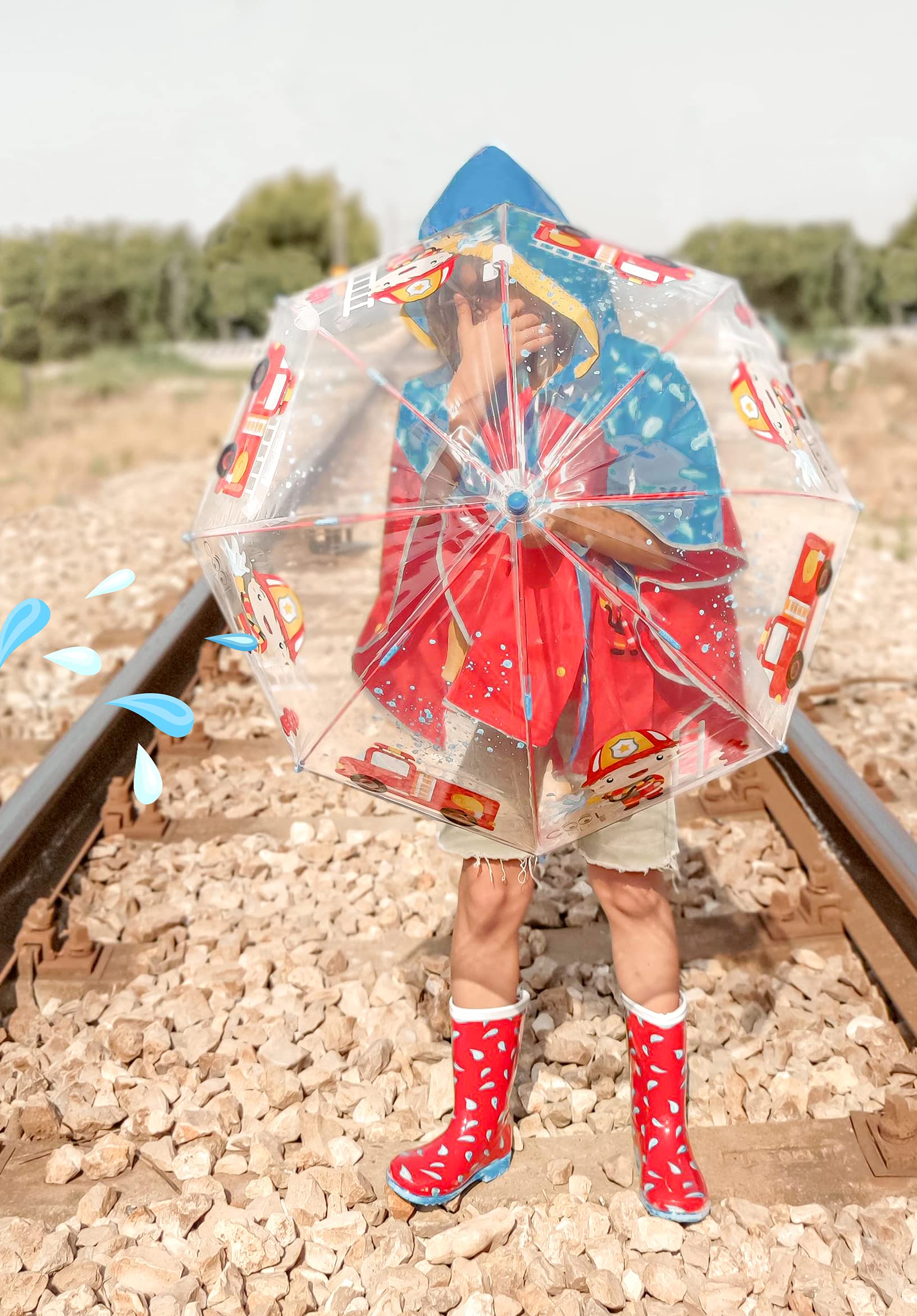 PERLETTI Pluie Enfant de Bottes Bottines Rouges - Garçon Matériau PVC Petit Détails Réfléchissants avec Imperméables Chaussures Enfants Semelle Antidérapante