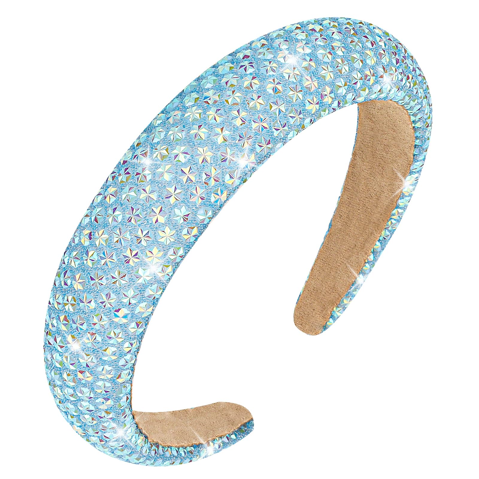CAVETEE Fascia per capelli da donna, con strass, luccicante, per donne e ragazze, larga, antiscivolo, blu, accessorio per capelli per donne e ragazze
