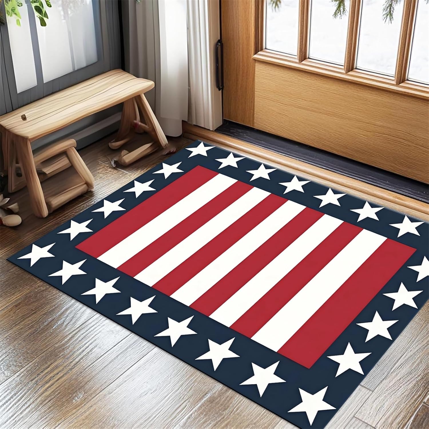 American Flag Area Rug,3x4ft,Stripes Stars Red White and Blue Rug,Fourth of July Door Rug,Modern Theme USA Flag Area Rug,Soft Machine Washable Carpet,Non-Slip Mats for Living Room and Bedroom