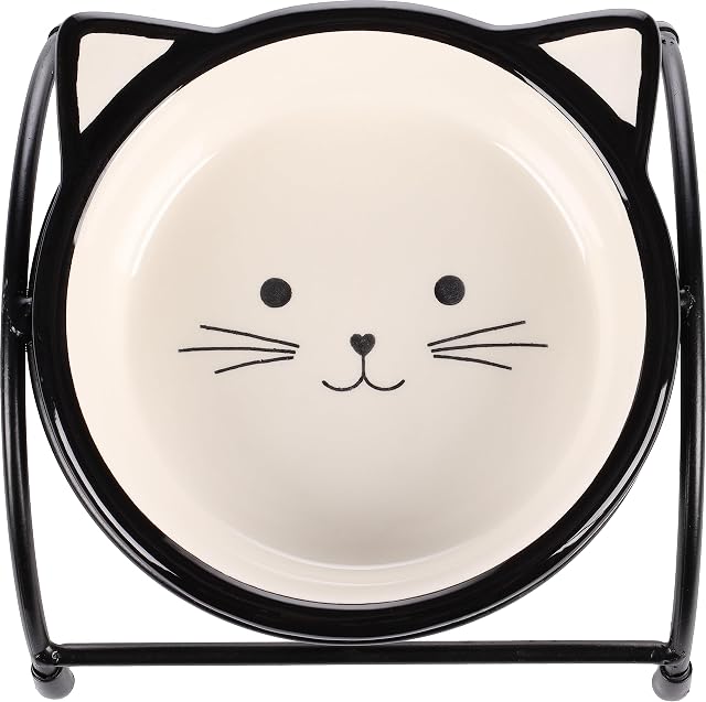 Foto 2 de 3 de Bowl for Food and Water + Cat Holder Ceramic Handle Black/White Round 230 ml