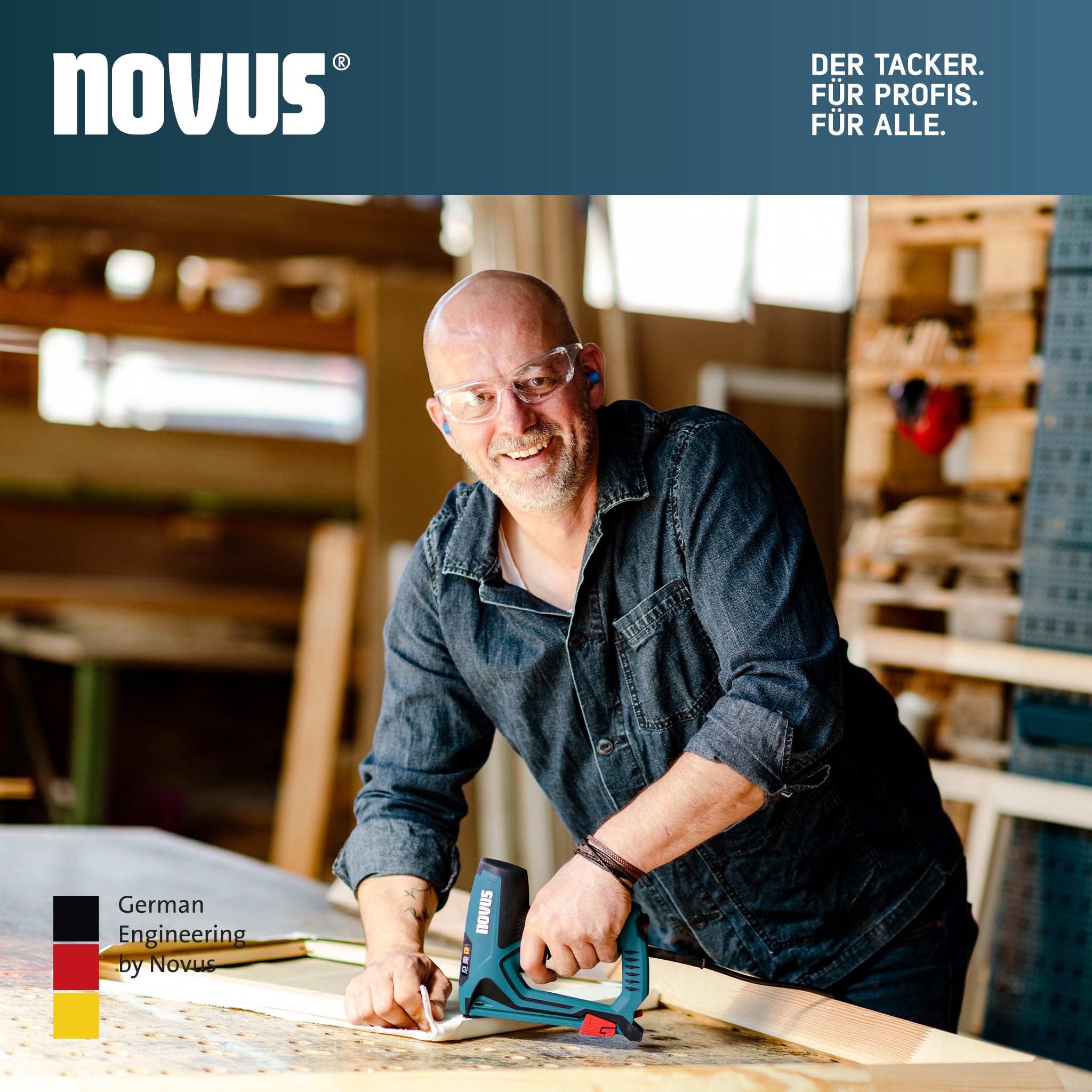 NOVUS TOOLS Elektrotacker J-150 Set mit 1800 Klammern │ Profi-Tacker und Nagelpistole mit Schlagkraftregulierung, Distanzanschlag und Unterlademechanik │ Für Feindrahtklammern 6-14 mm und Nägel 16 mm