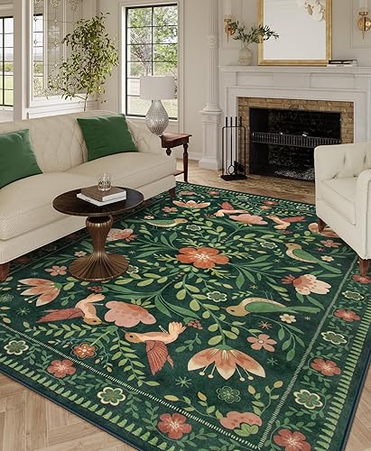 Miniatura 8 de Moynesa Alfombra para sala de estar, de 5 x 7 pies, lavable, moderna, color verde cabaña, para dormitorio, comedor, alfombra estética de granja con