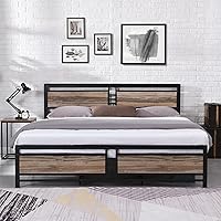 Vista 1 de King Bed Frame, Platform Bed Frame King with Industrial Wood Headboard and 12 Strong Support Metal Legs, Easy Assembly, Noise-Free, No Box Spring