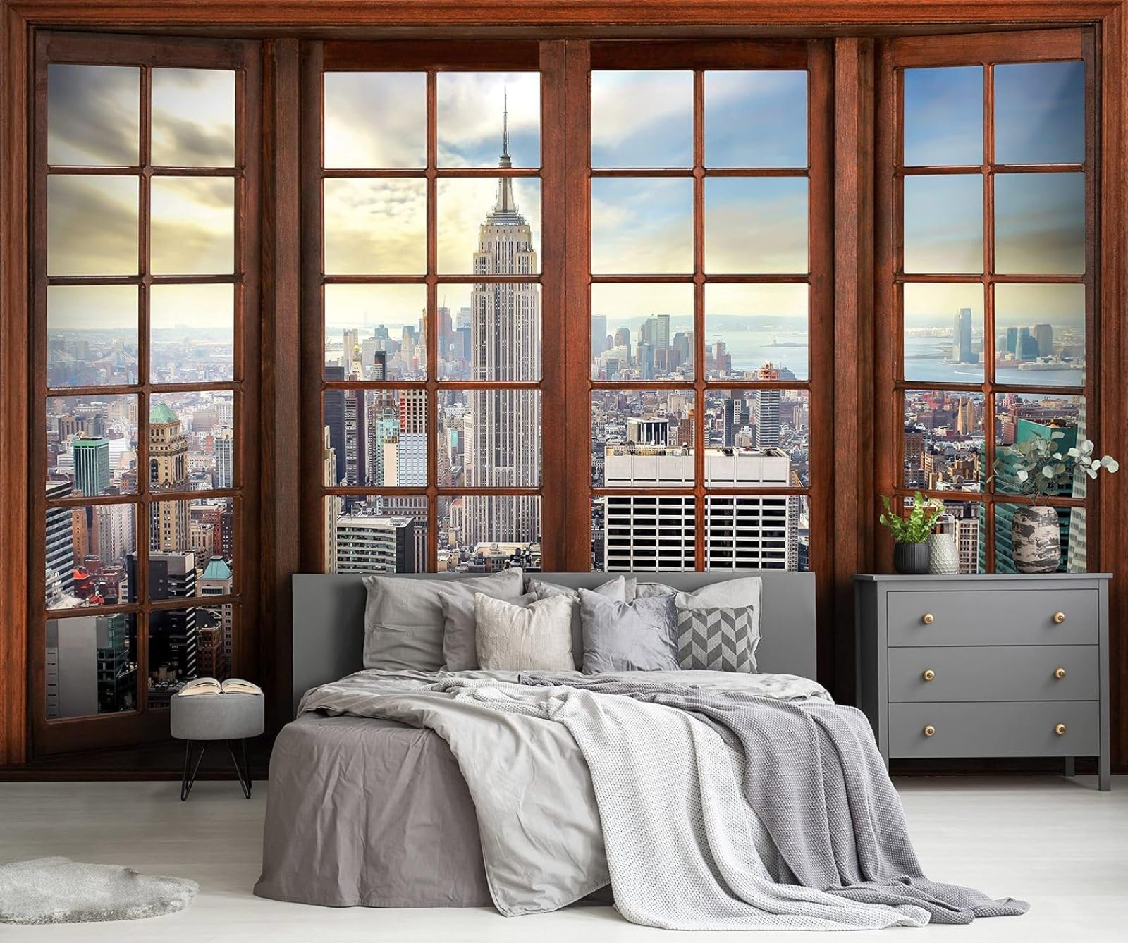 Kfjhgbdshhj 3D Mural Photo Mural-Wallpaper New York 3D-Effect With City Window View For Living Room Bedroom,350Cmx256cm Poster - Wall Sticker - Frameless Picture