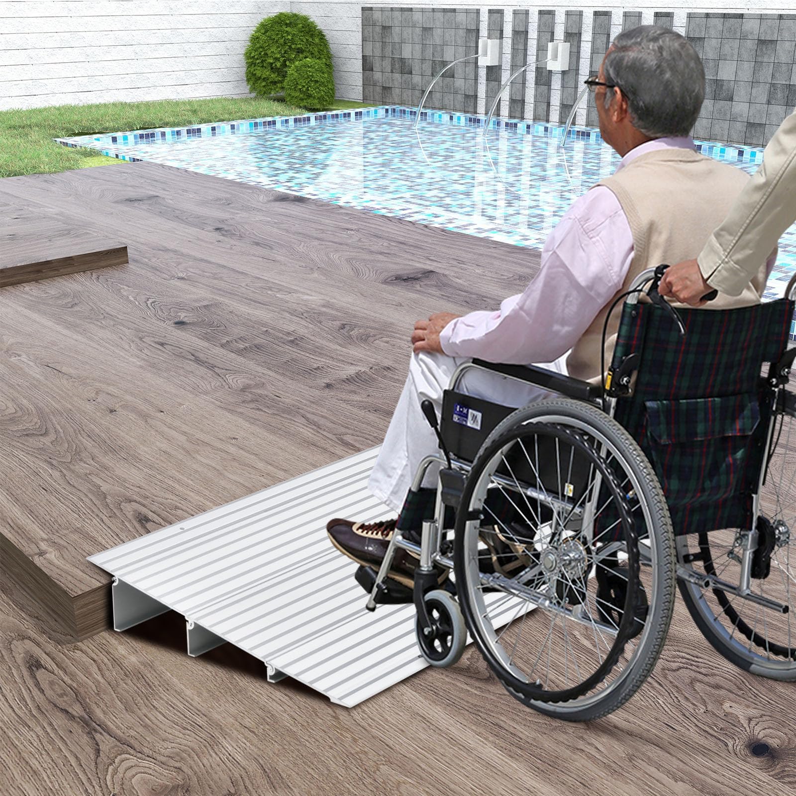 FANTASK Rampa per marciapiede antiscivolo con design a rampa regolabile e portata di 317 kg, rampa per soglia in alluminio, per carrozzina e sedia a rotelle, altezza 8,5 cm