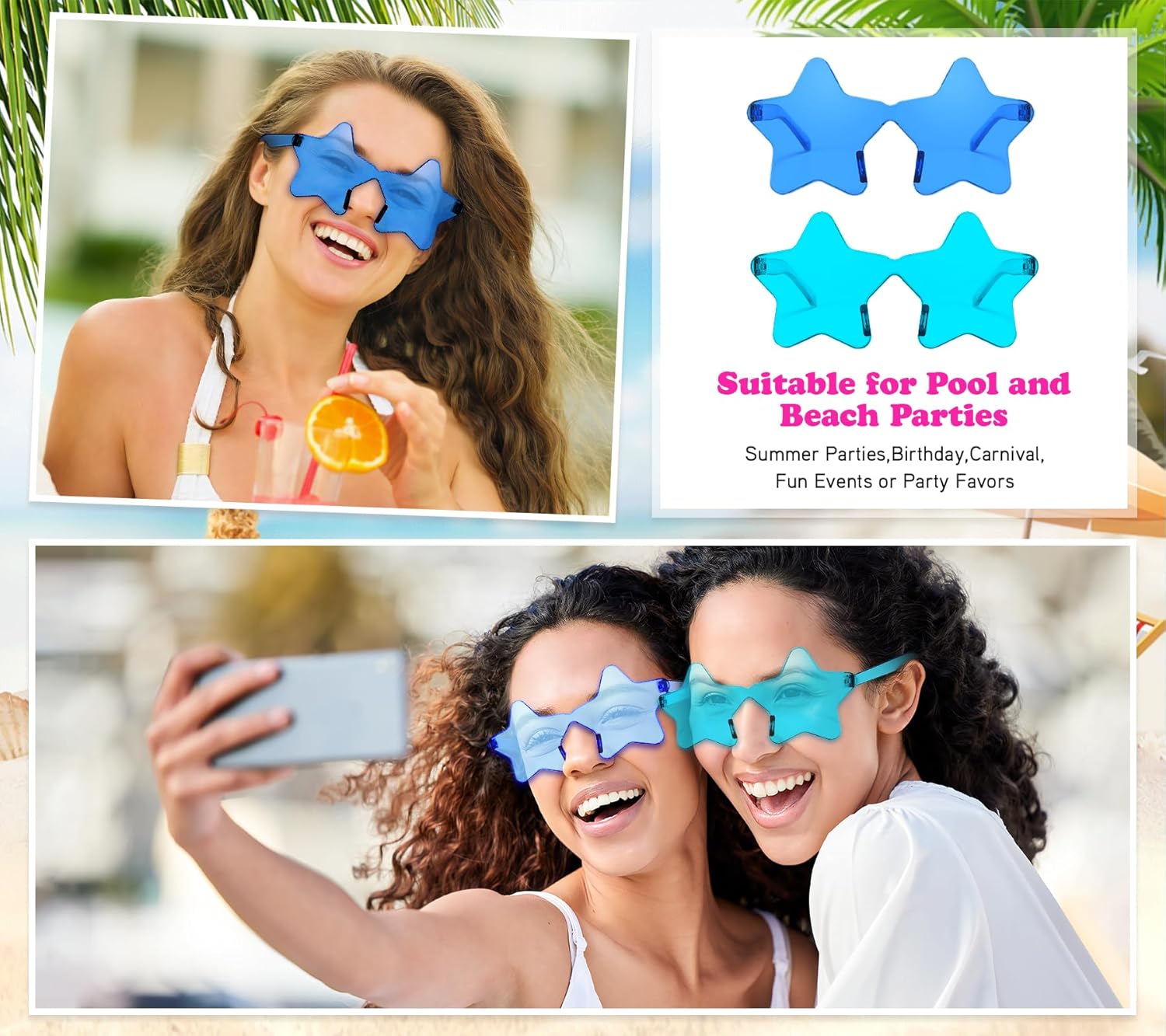 Matcheck 20/40 Pack Colored Rimless Sunglasses Bulk Heart/Star Shaped Candy Color Glasses Frameless Party Eyewear for Adults