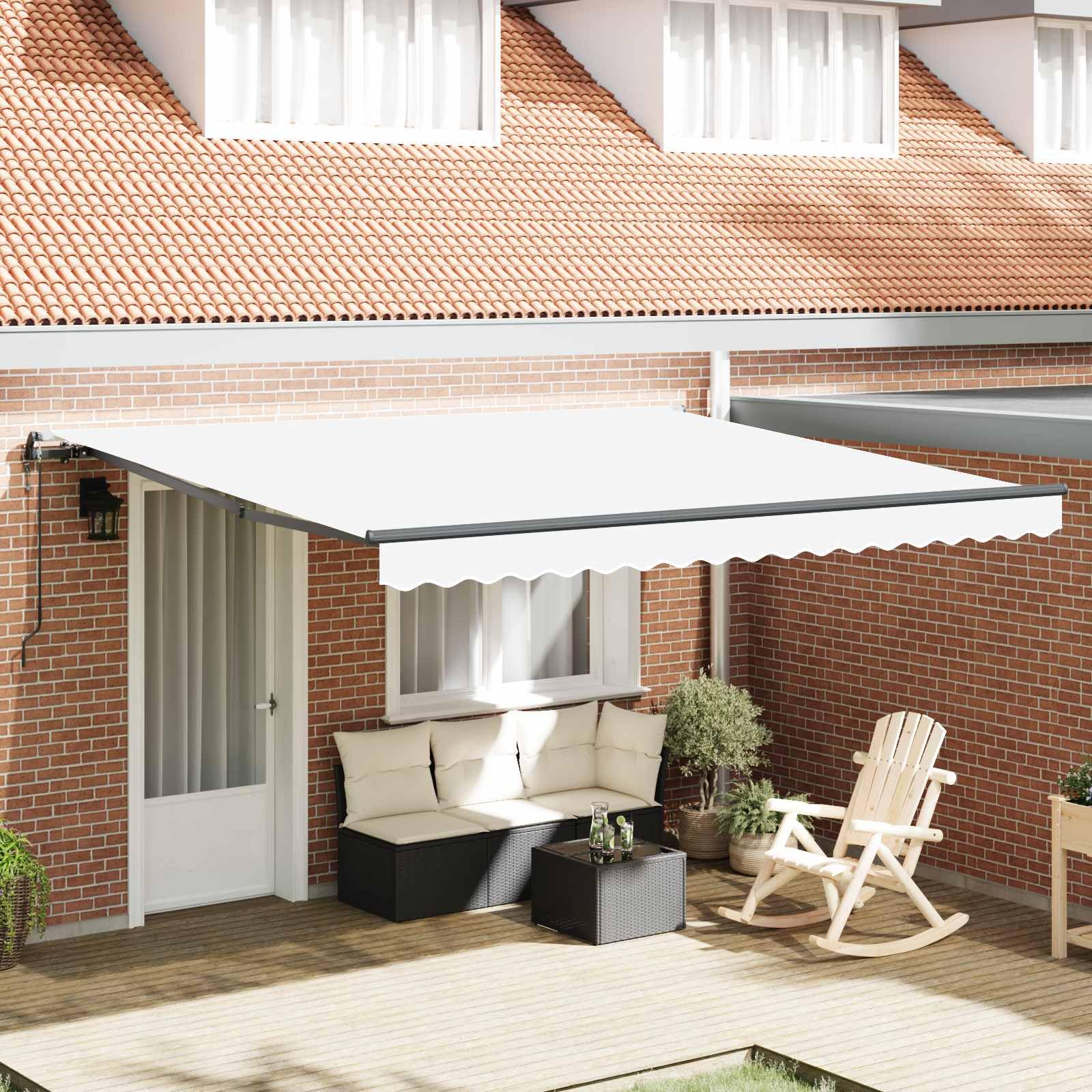 Einziehbare Gelenkarmmarkise Weiß 400 x 300 cm, Markise aus Stoff und Aluminium mit Fernbedienung und Handkurbel, Stabile Überdachung für Garten und Terrasse