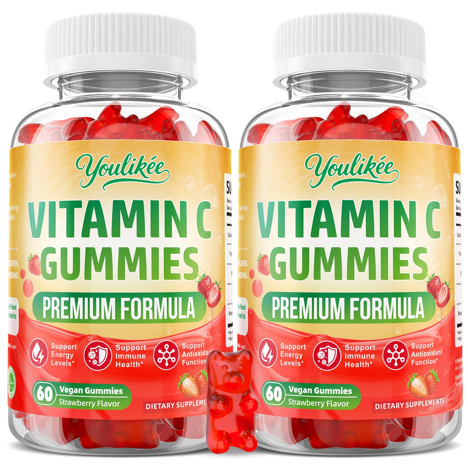 2 Pack Vitamin C Gummies for Adults, Vegan, Sugar-Free, 120 Ct 60 Count (Pack of 2)
