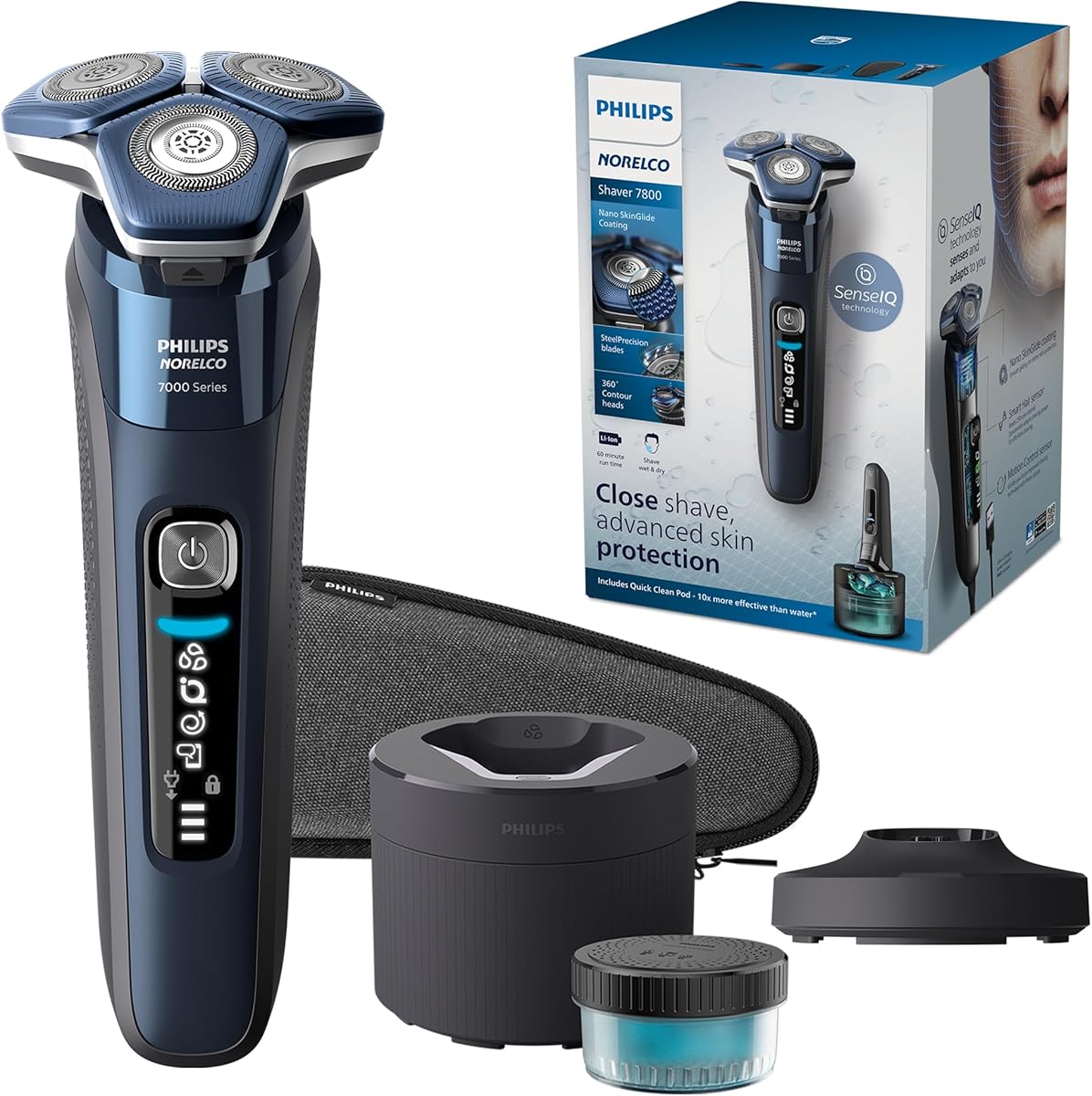 Philips Norelco Shaver 7800, Rechargeable Wet & Dry Electric Shaver with SenseIQ Technology, Quick Clean Pod, Charging Stand, Travel Case and Pop-up Trimmer, S7885/85