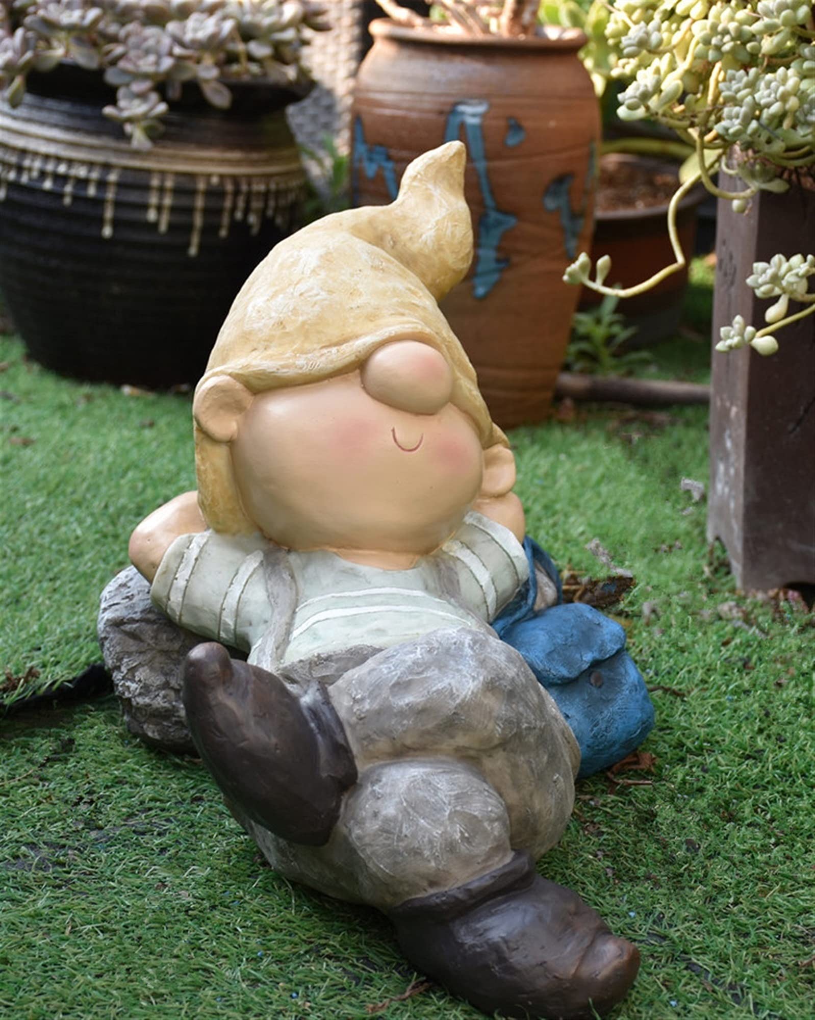 10-Calowa Figurka Śpiącego Krasnala, Żywiczna Figurka Krasnala Odpoczywającego Na Skale, Zabawne Figurki Krasnali Do Ogrodu Na Patio